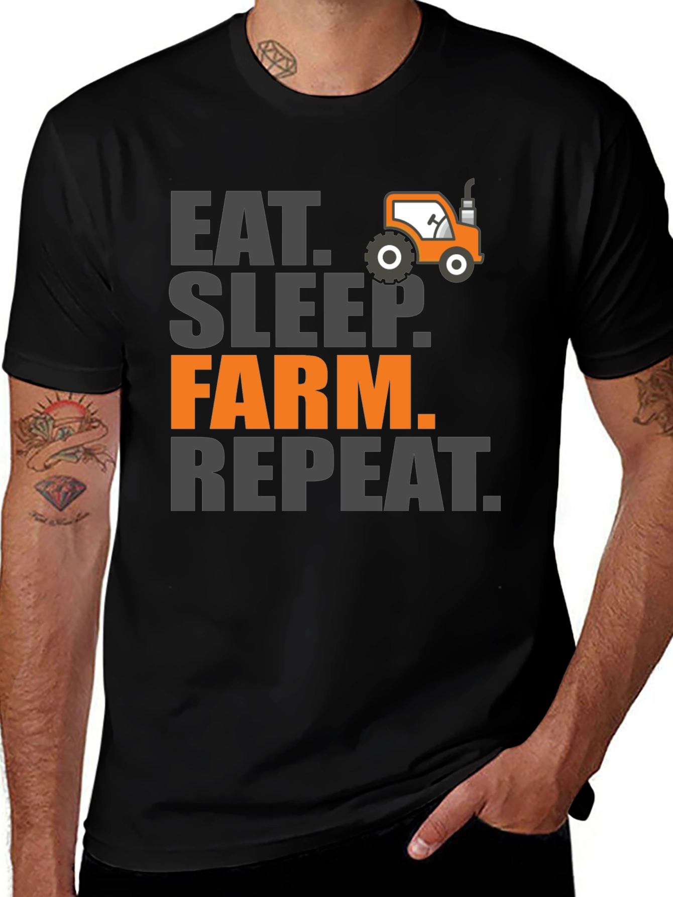 Eat Sleep Farm Repeat Mens Graphic Tee - Black