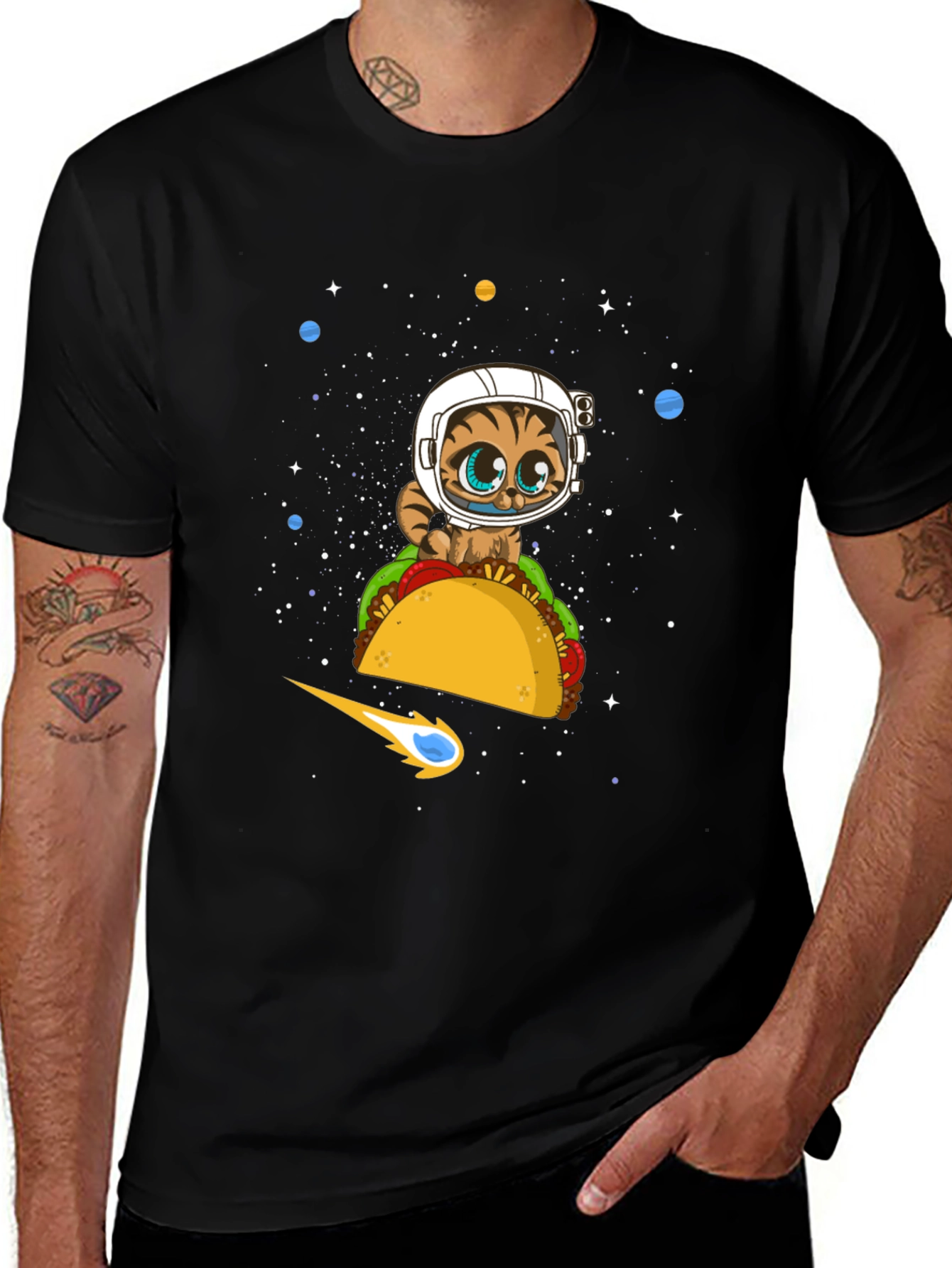 Space Cat Taco Black T-Shirt