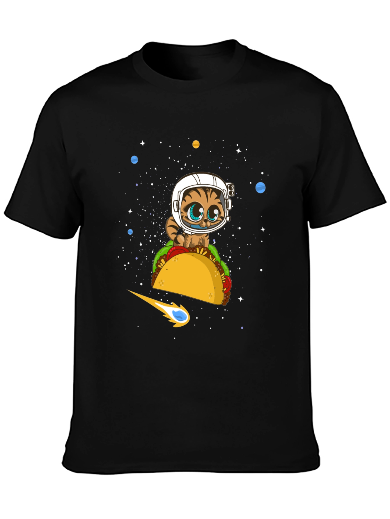 Space Cat Taco Black T-Shirt