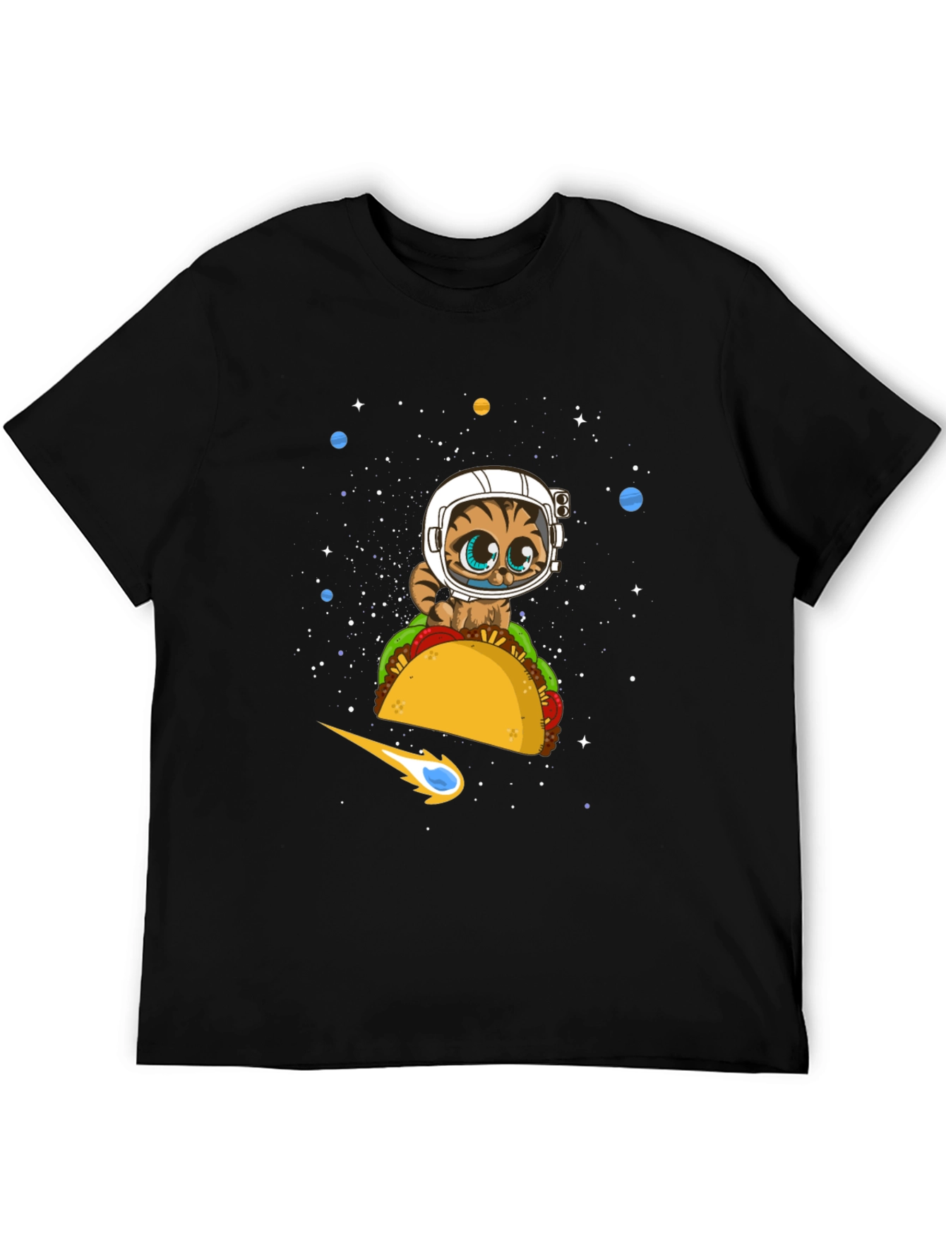 Space Cat Taco Black T-Shirt