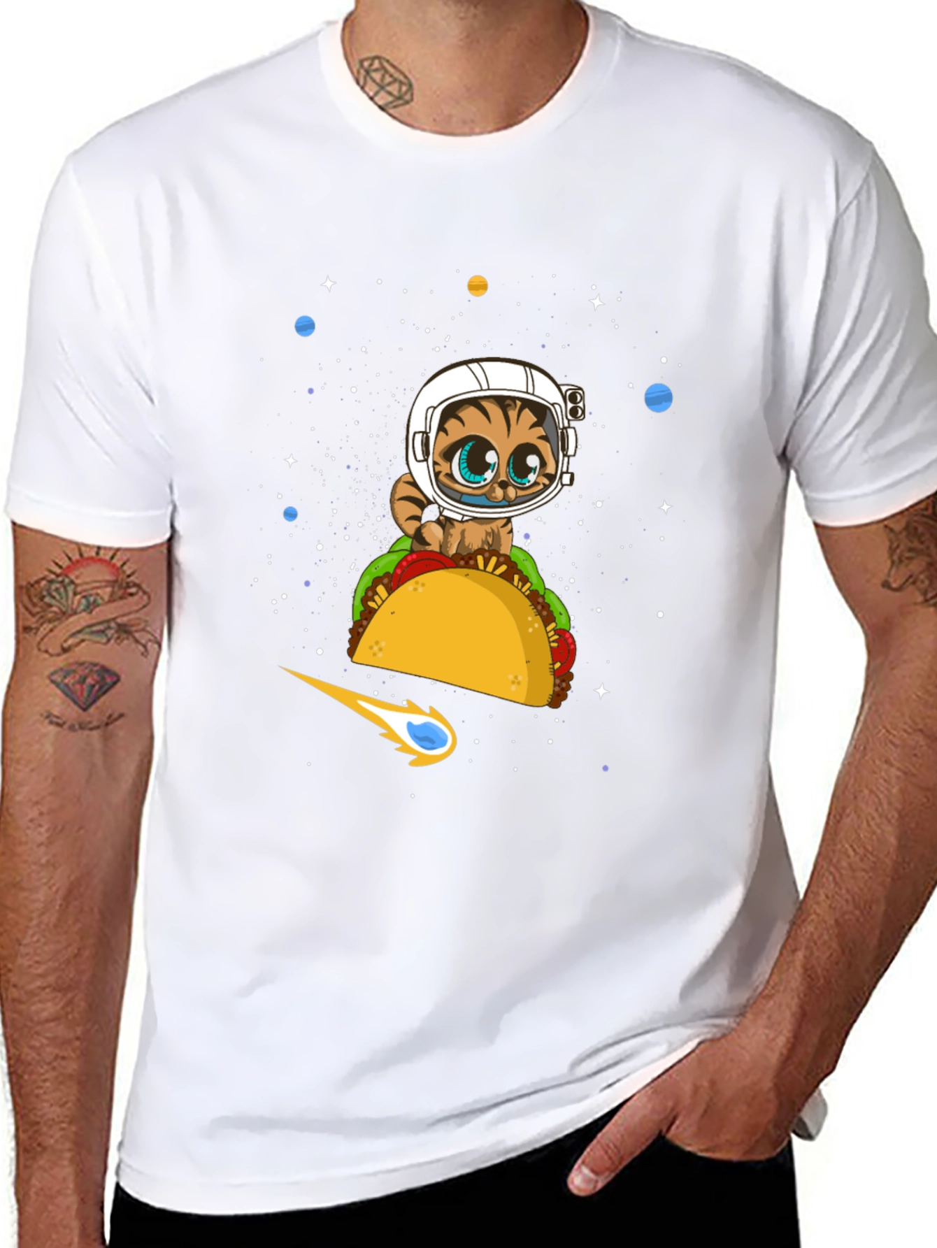 Space Cat Taco Black T-Shirt