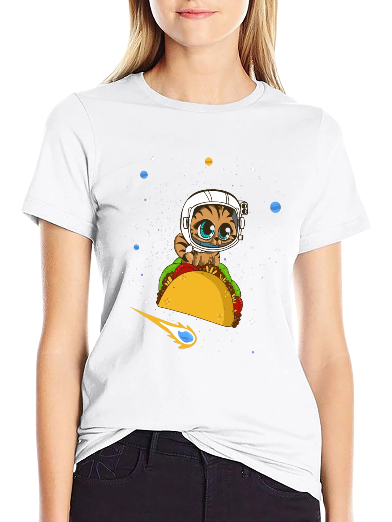 Space Cat Taco Black T-Shirt