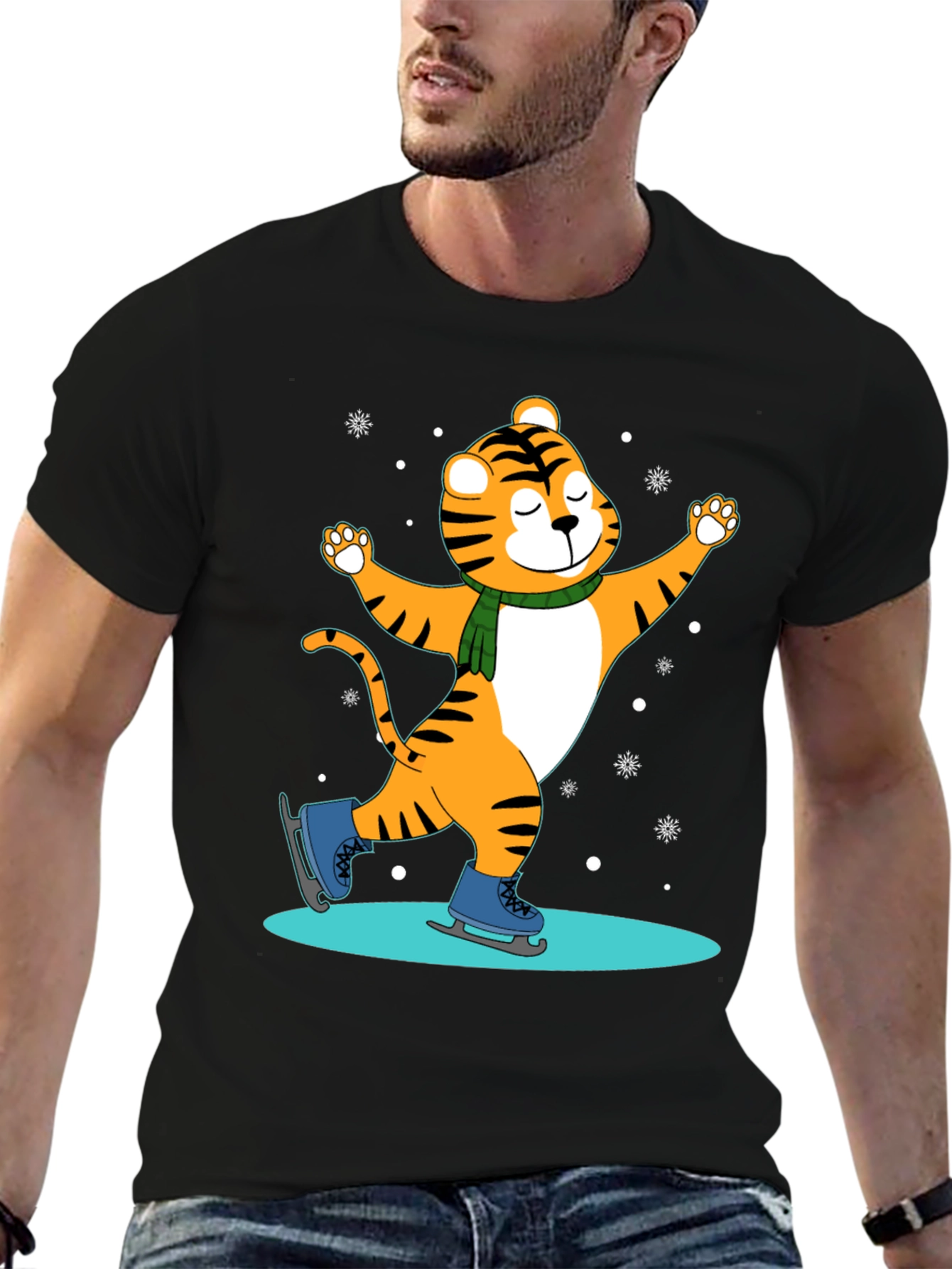 Cute Tiger Skating T-Shirt - Winter Fun