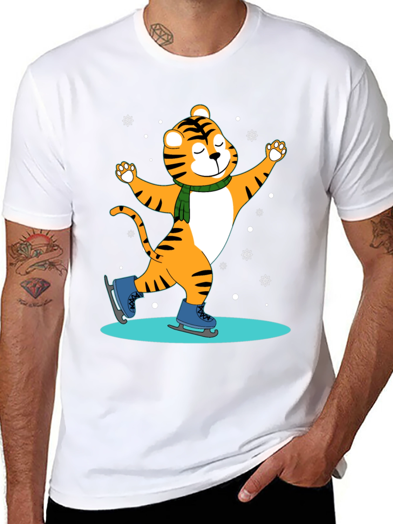 Cute Tiger Skating T-Shirt - Winter Fun