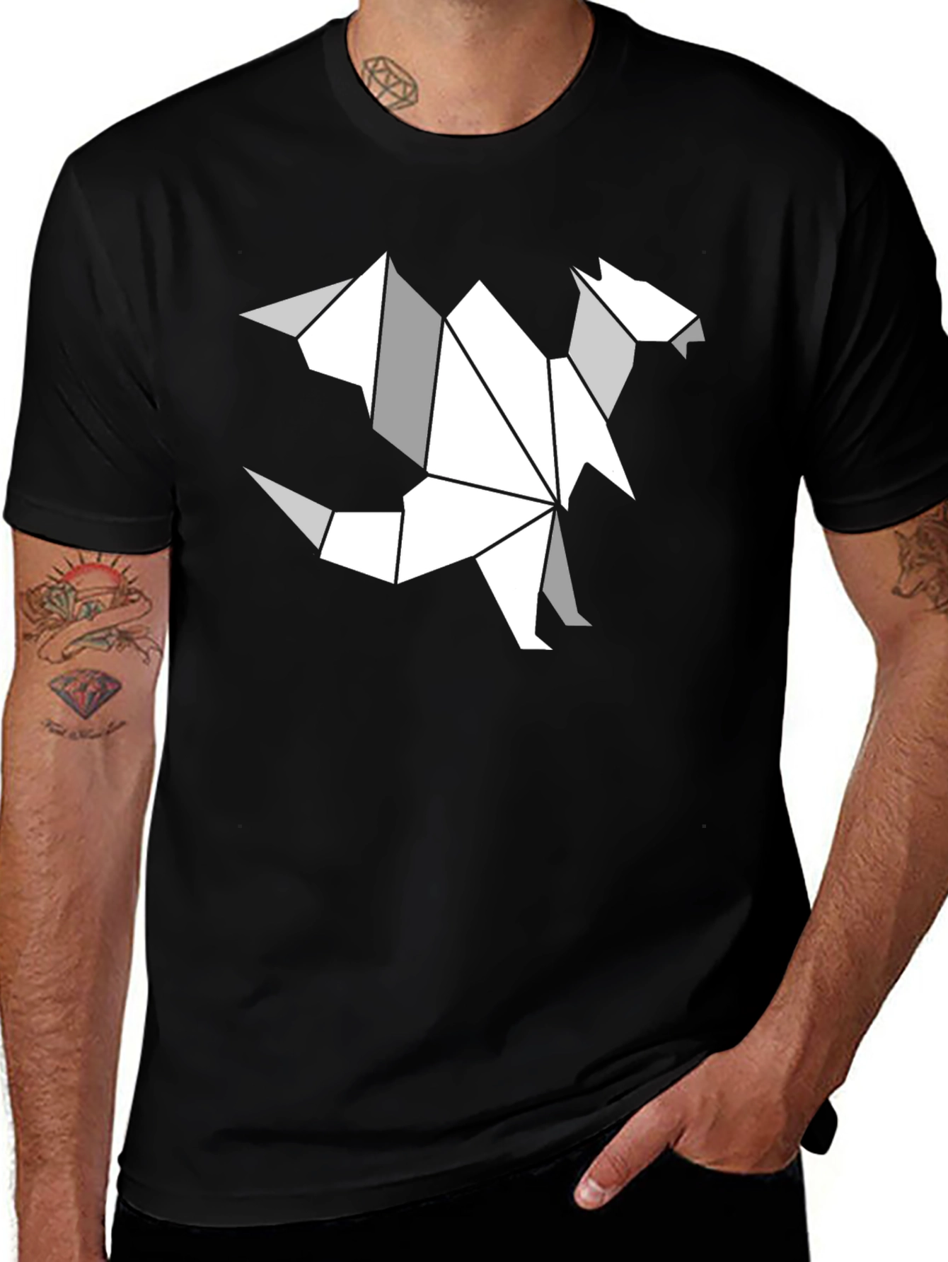 Origami Dragon Graphic T-Shirt - Black