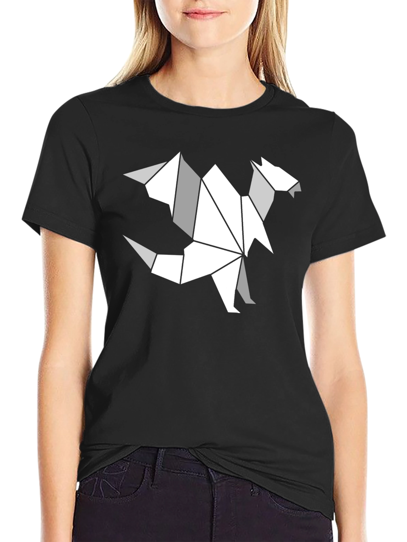 Origami Dragon Graphic T-Shirt - Black