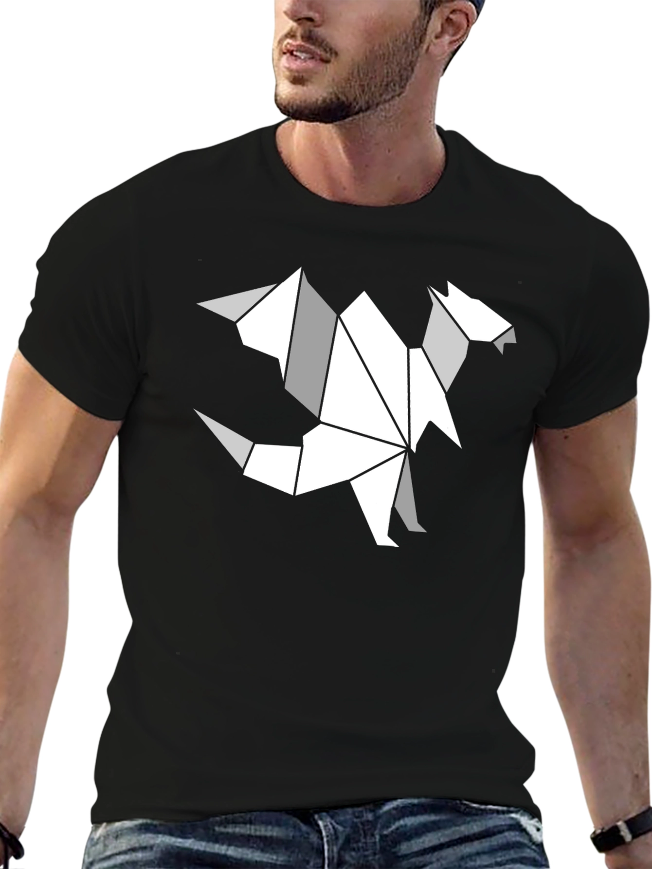 Origami Dragon Graphic T-Shirt - Black