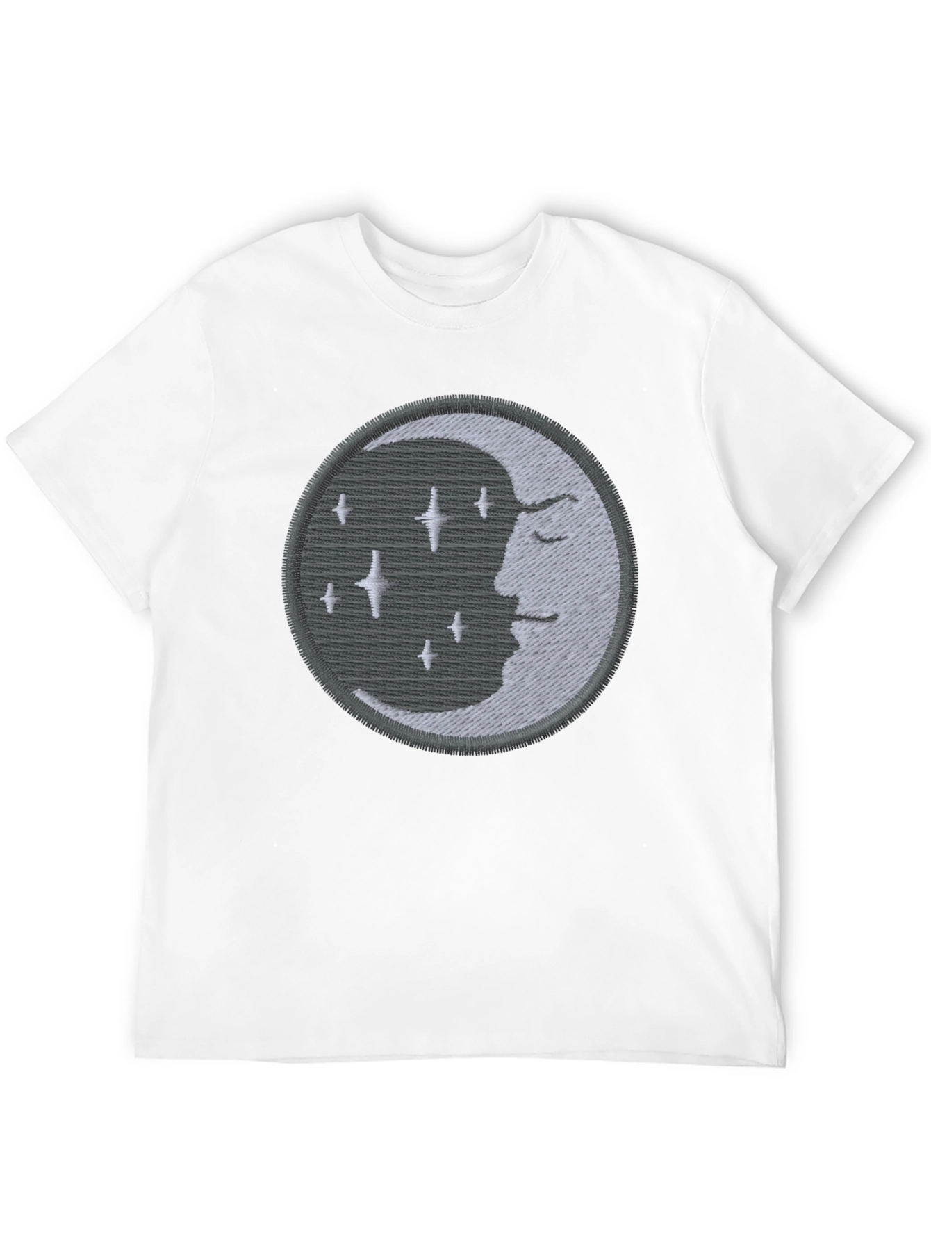 Celestial Moon Embroidered Black T-Shirt