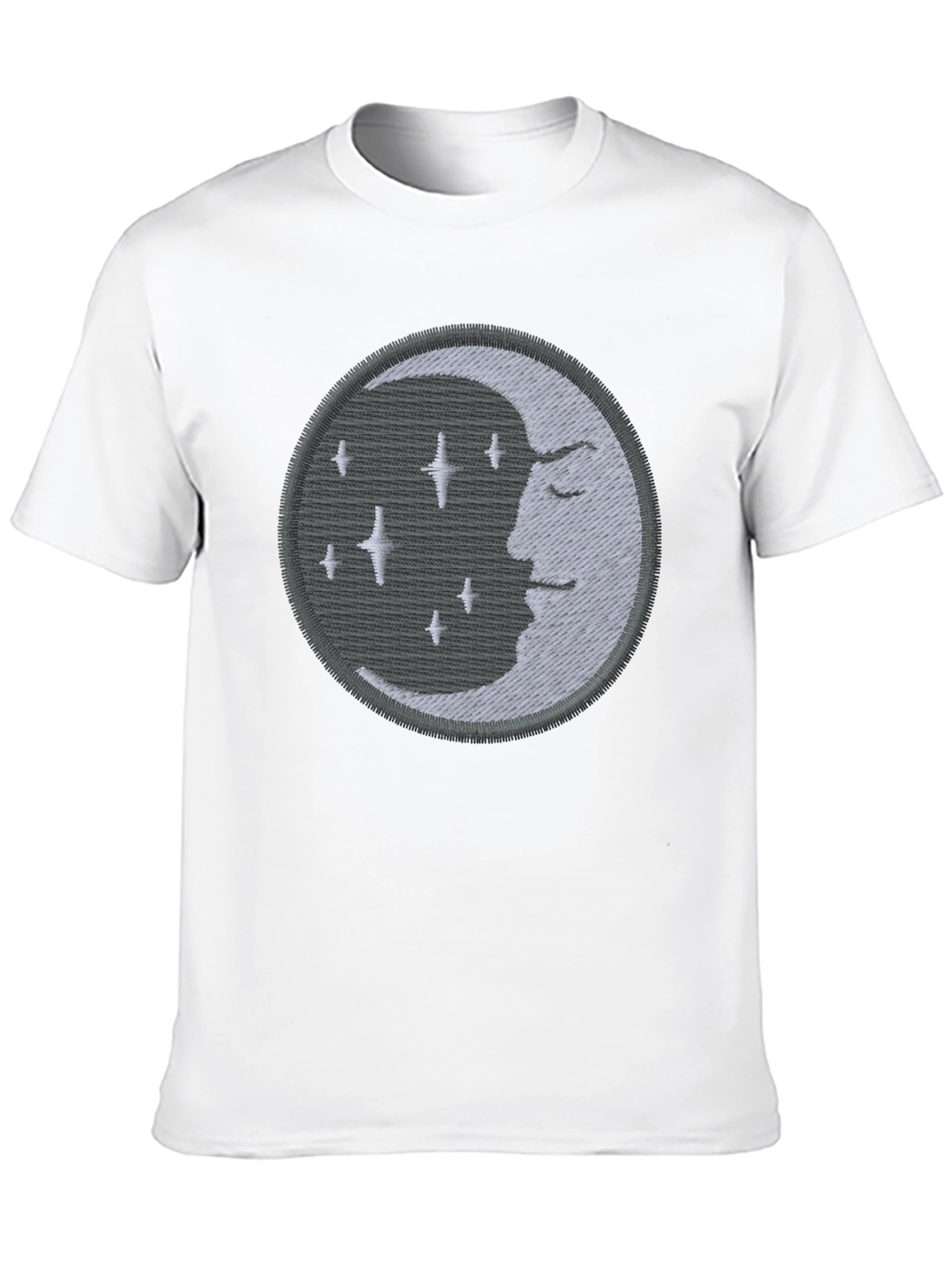 Celestial Moon Embroidered Black T-Shirt