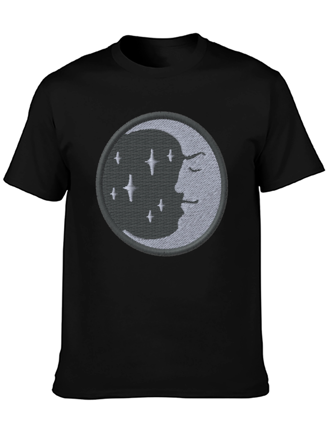 Celestial Moon Embroidered Black T-Shirt