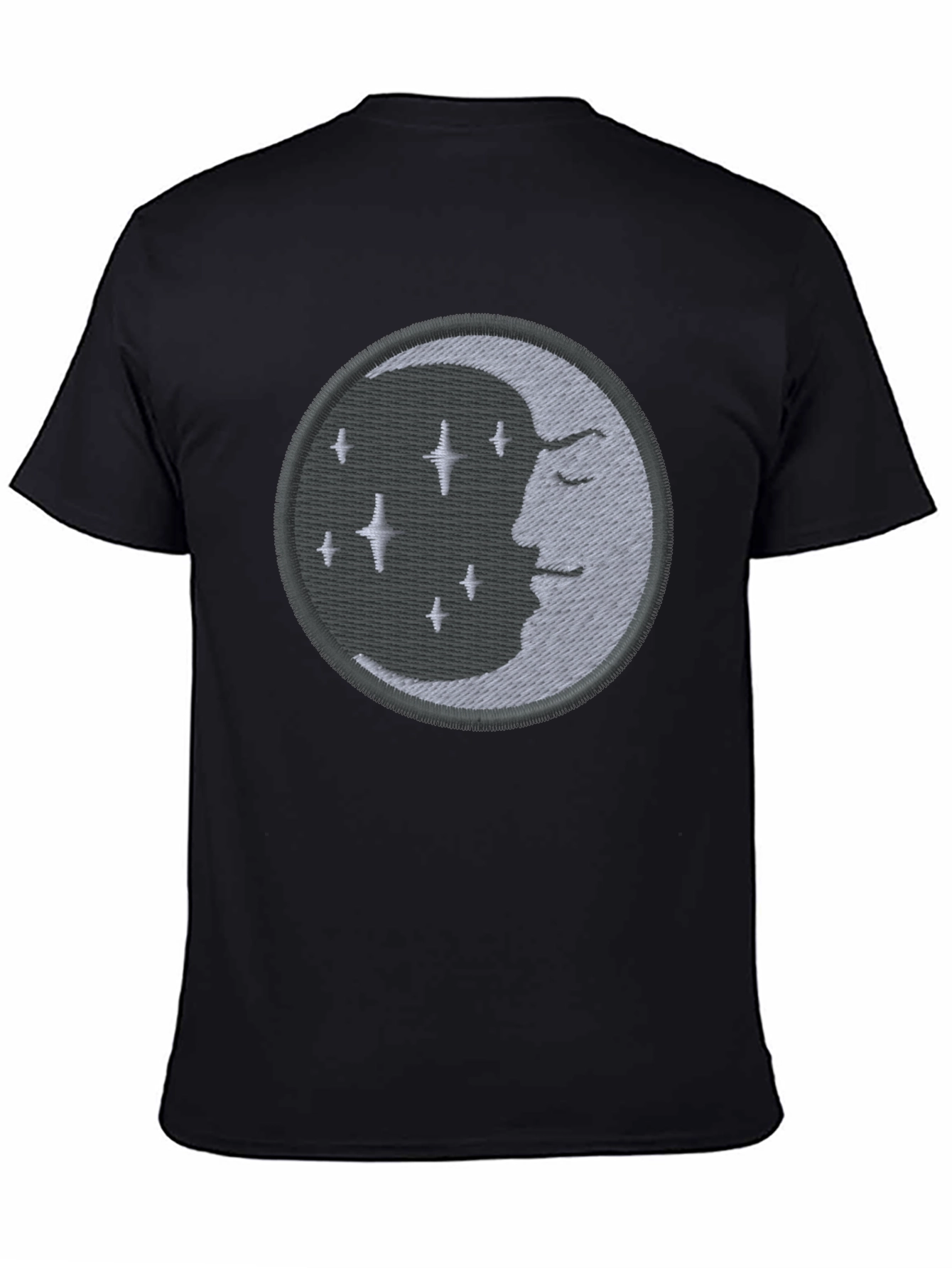 Celestial Moon Embroidered Black T-Shirt
