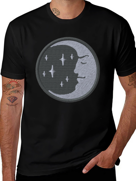 Celestial Moon Embroidered Black T-Shirt