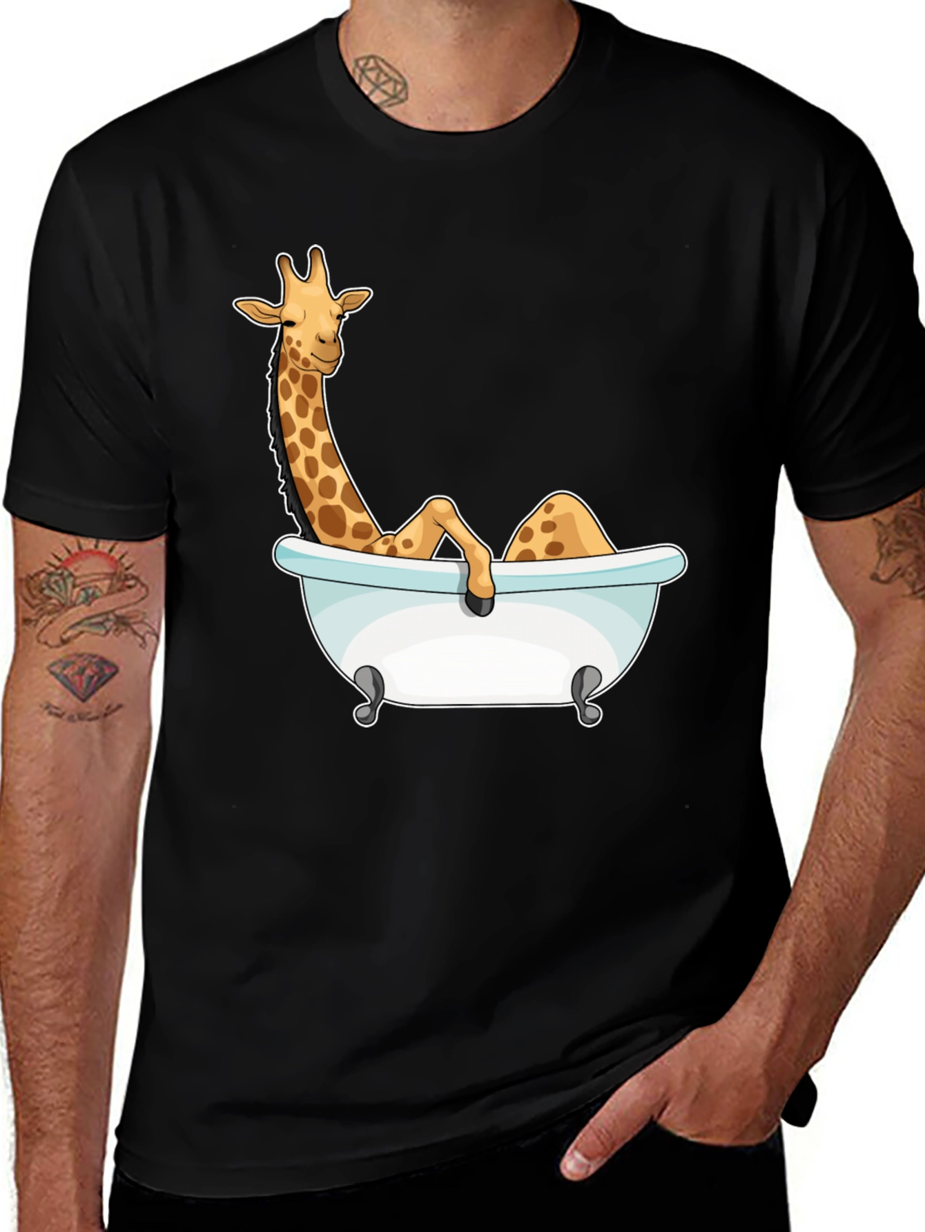 Giraffe in Bathtub Graphic Tee - Black