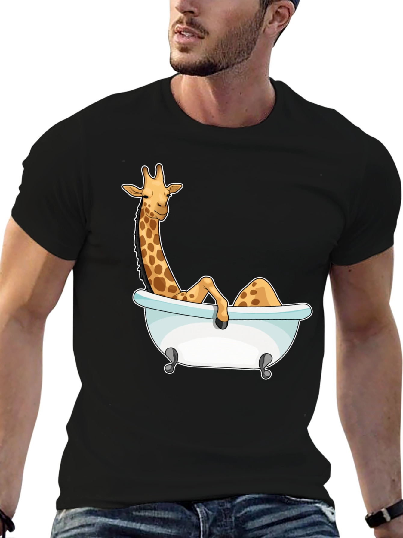 Giraffe in Bathtub Graphic Tee - Black