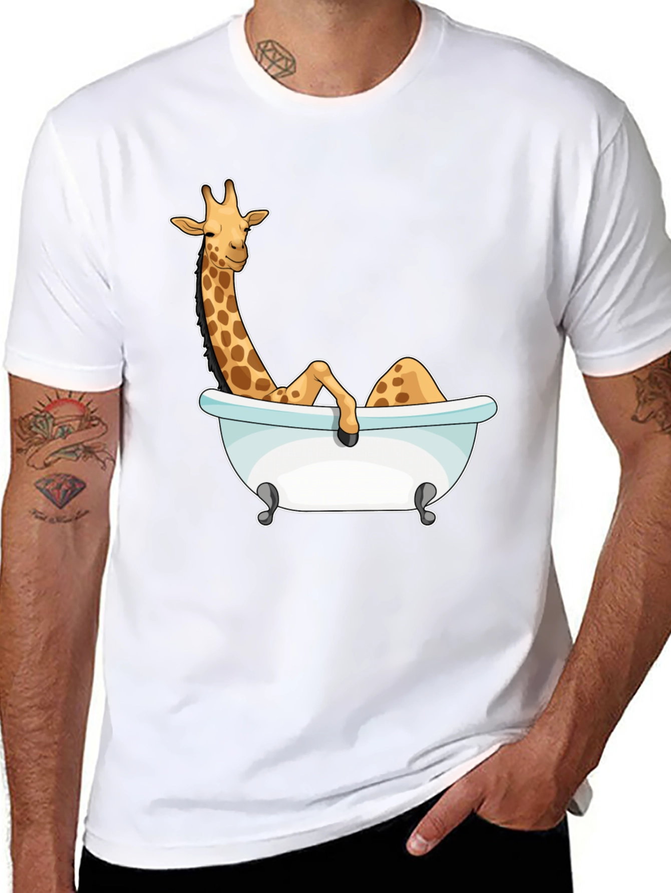 Giraffe in Bathtub Graphic Tee - Black