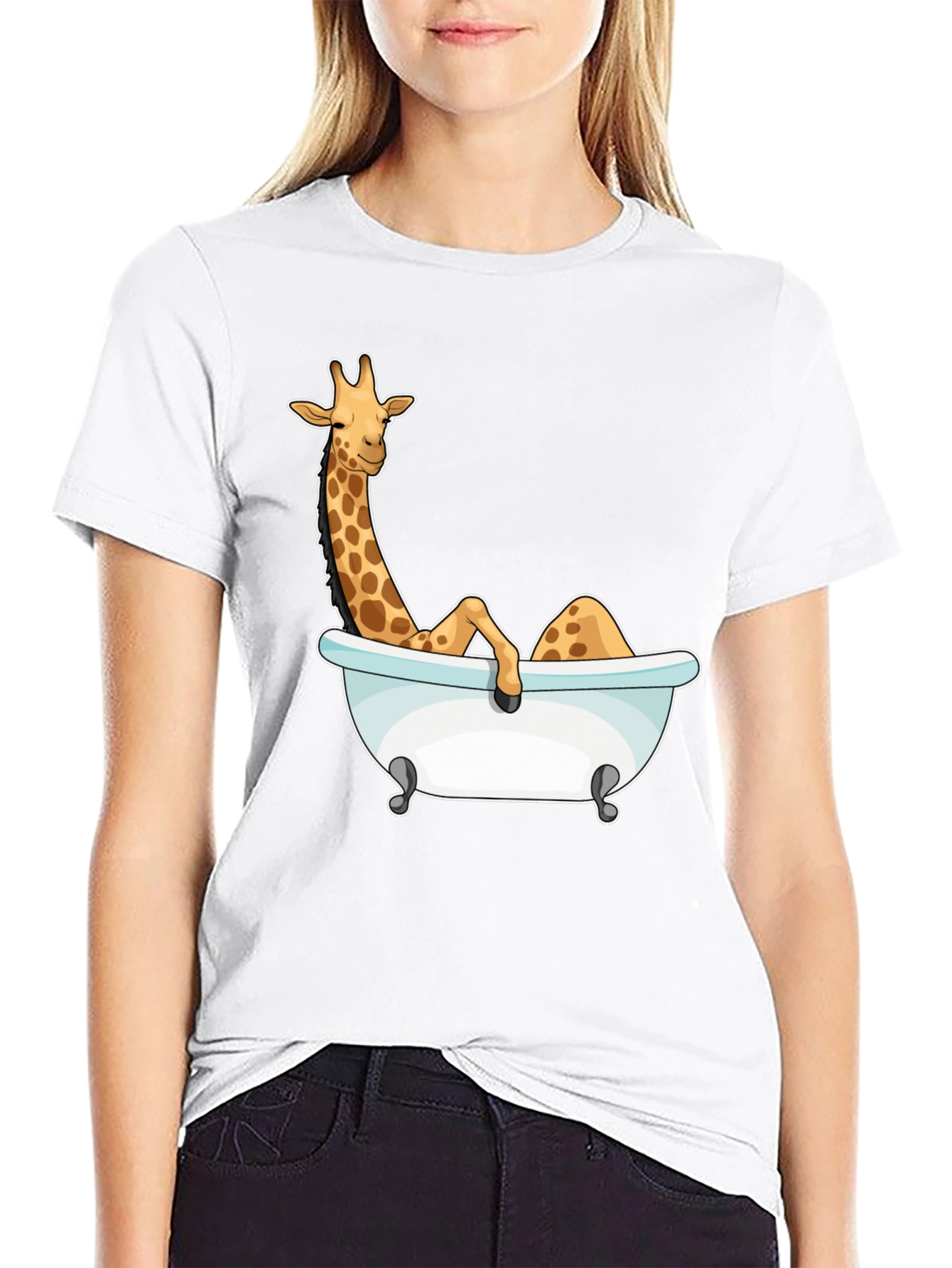 Giraffe in Bathtub Graphic Tee - Black