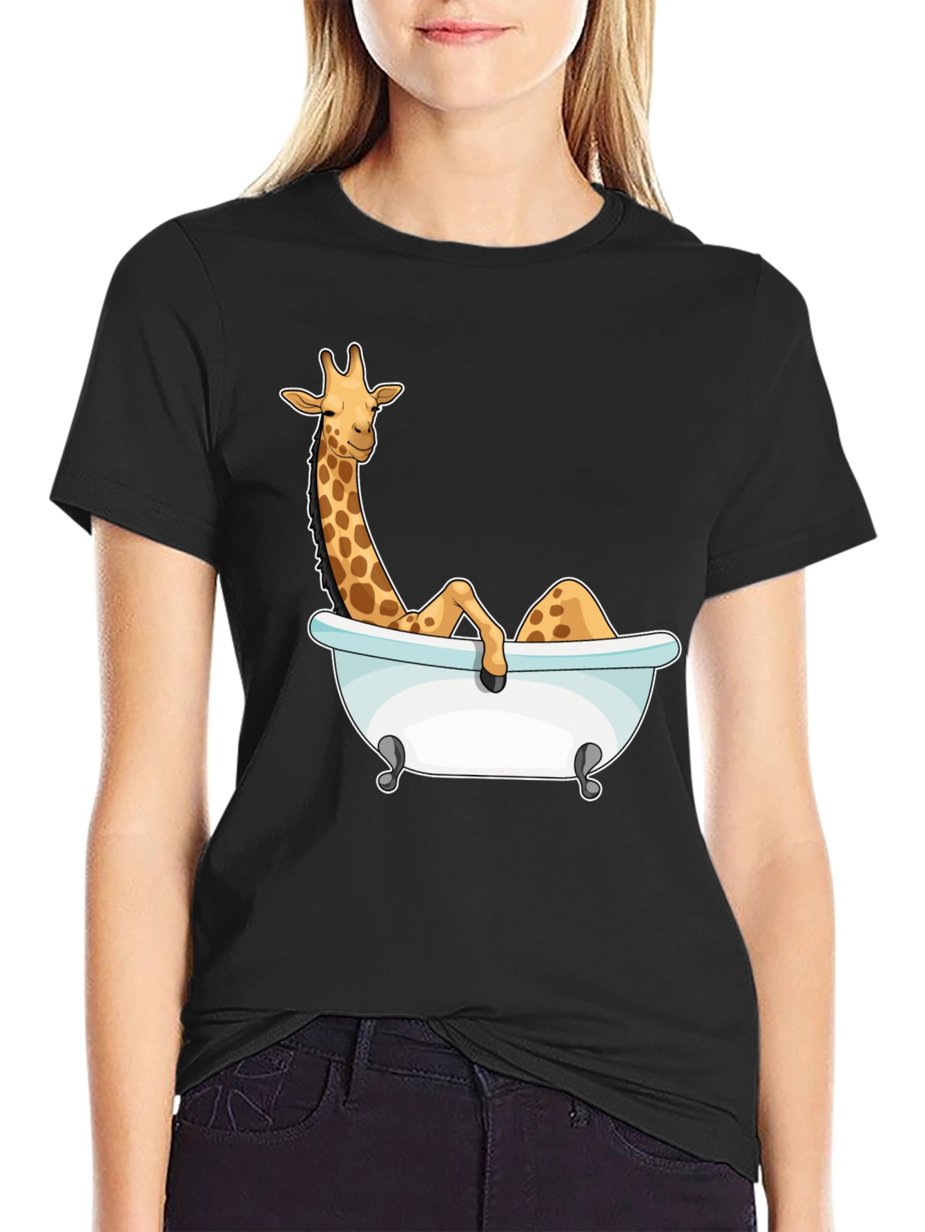 Giraffe in Bathtub Graphic Tee - Black