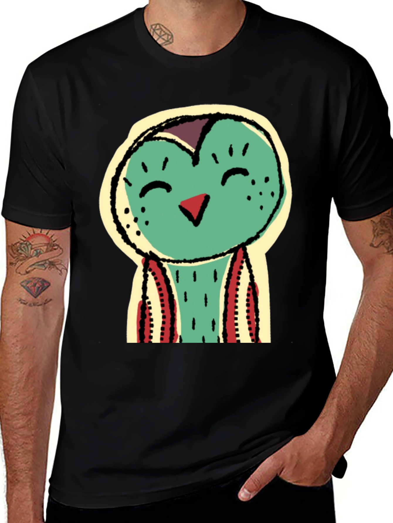 Funky Bird Graphic Tee - Black Cotton