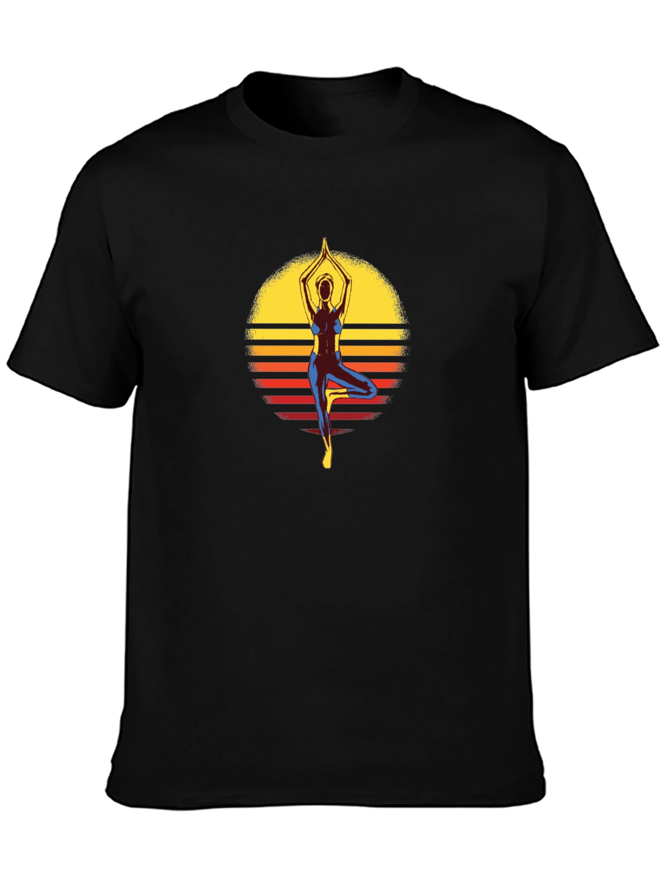 Yoga Pose Sunset Graphic Tee - Black Cotton Shirt