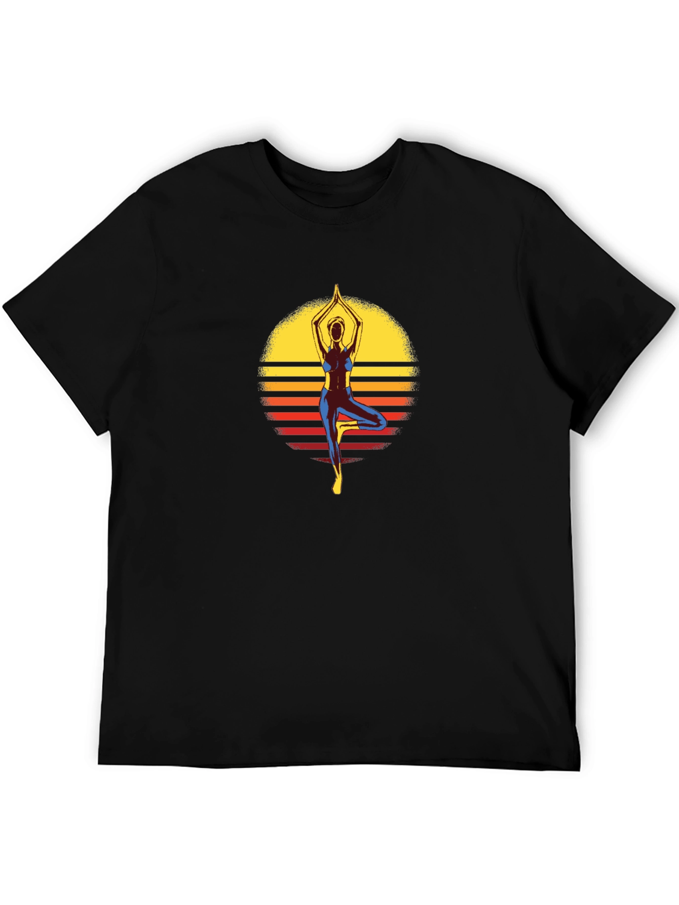 Yoga Pose Sunset Graphic Tee - Black Cotton Shirt