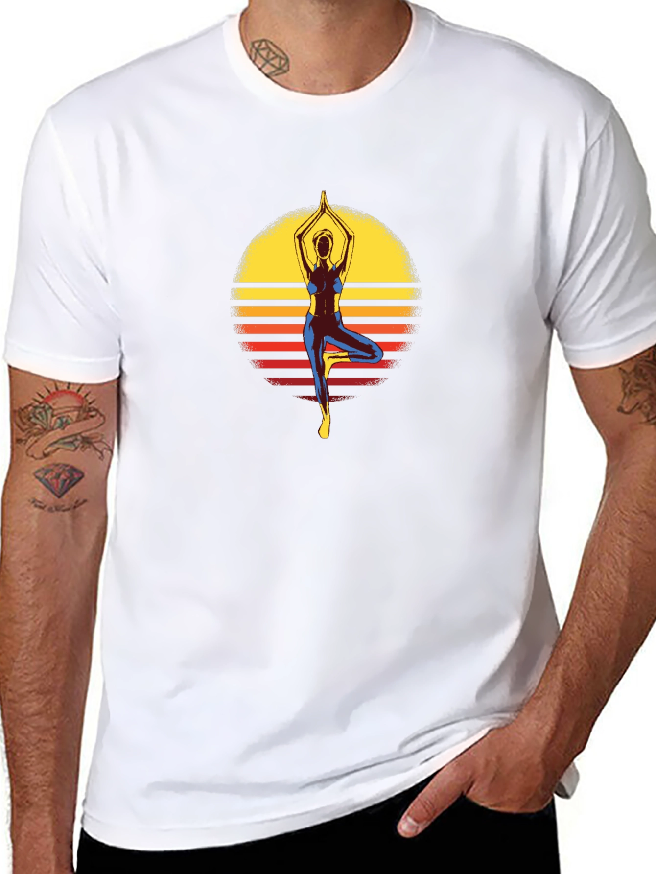 Yoga Pose Sunset Graphic Tee - Black Cotton Shirt