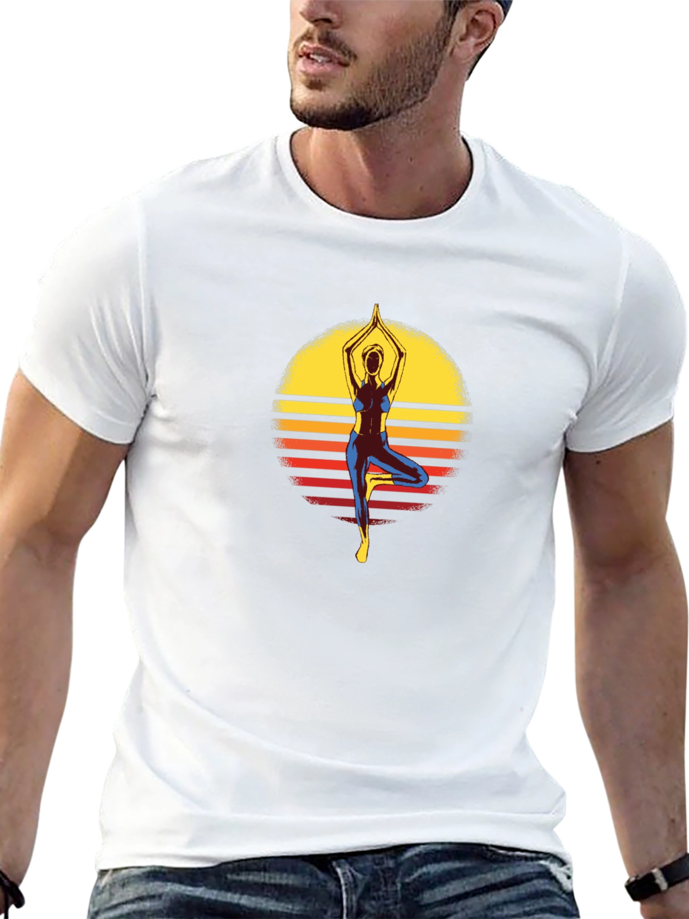 Yoga Pose Sunset Graphic Tee - Black Cotton Shirt
