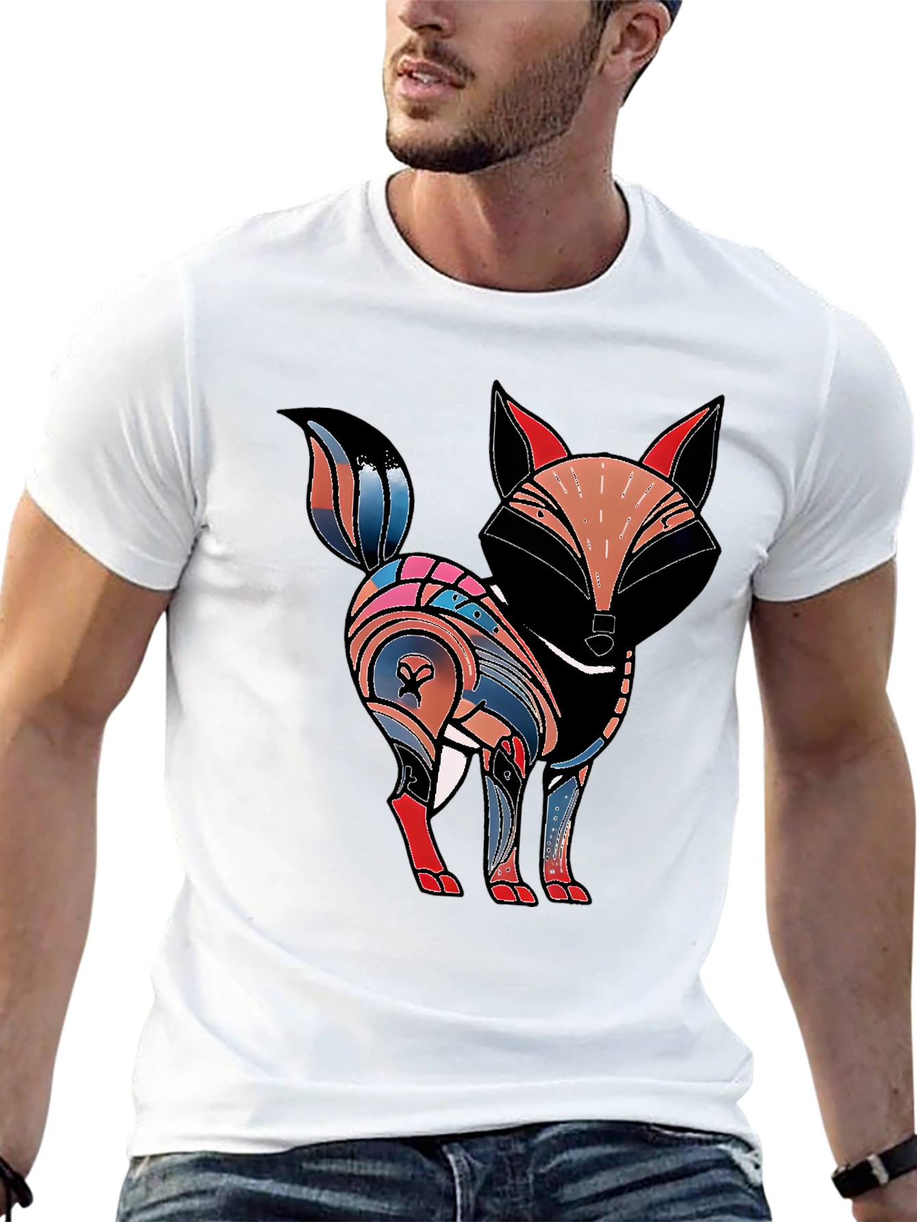 Abstract Fox Graphic Tee - Black