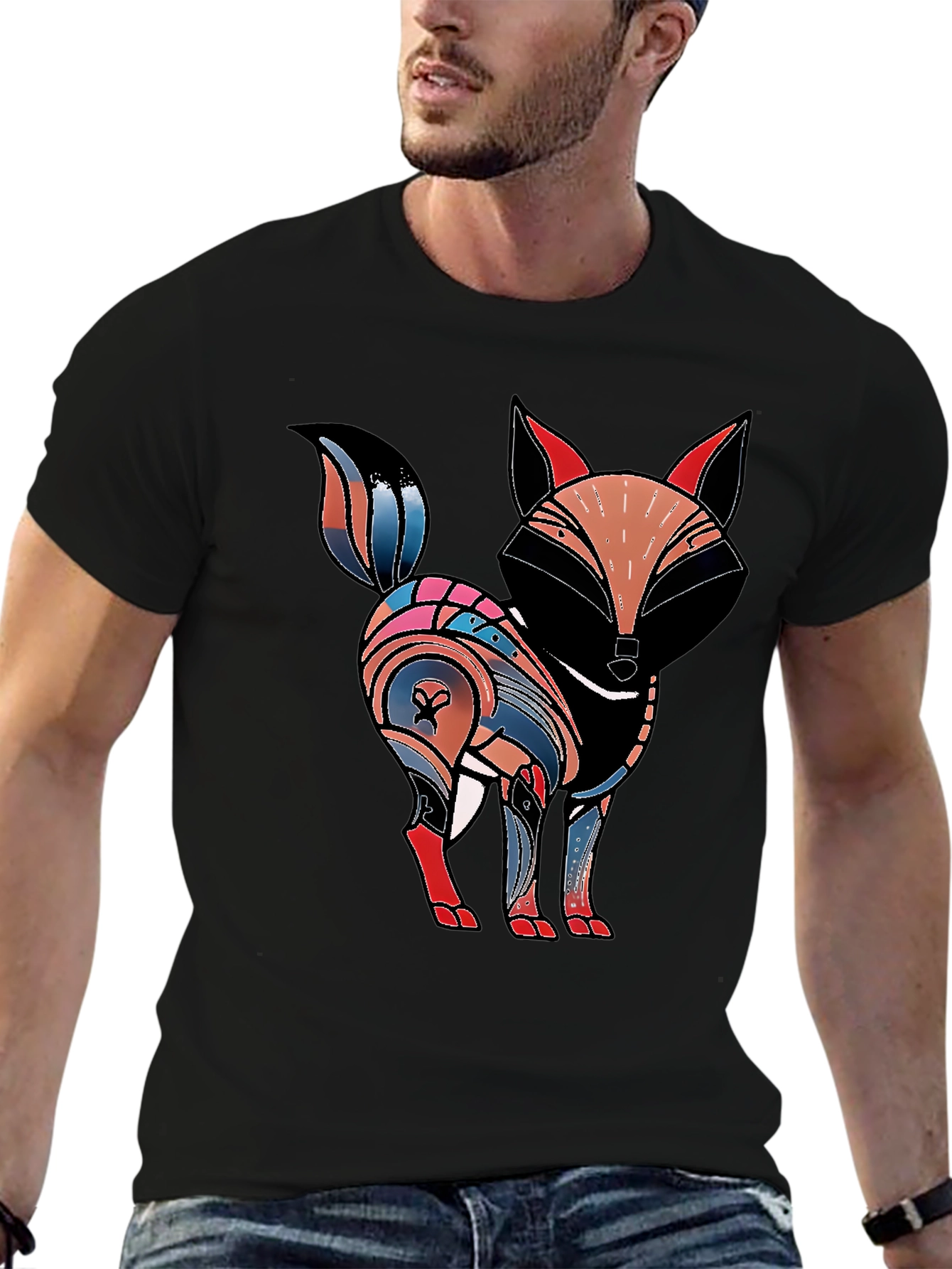 Abstract Fox Graphic Tee - Black
