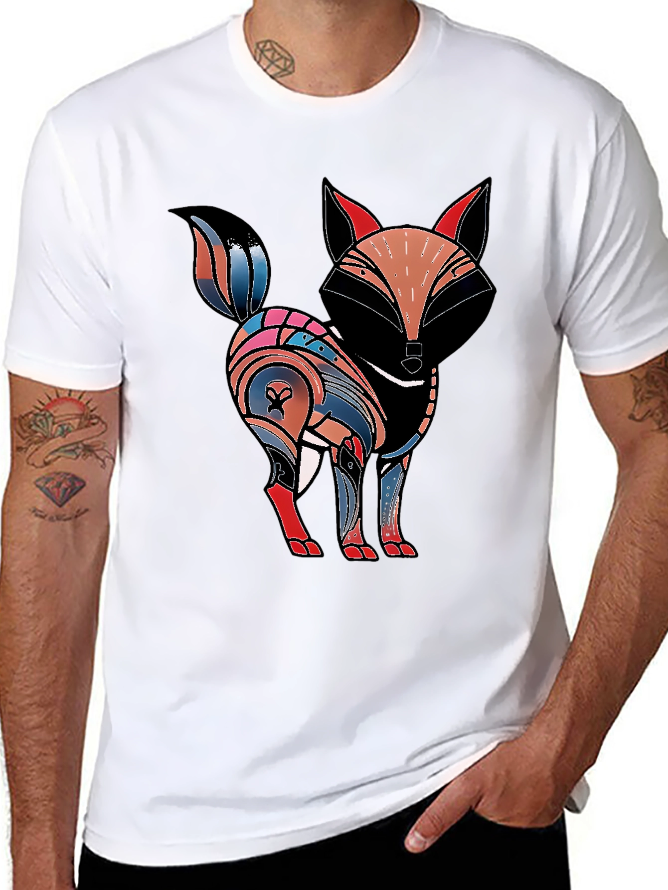 Abstract Fox Graphic Tee - Black