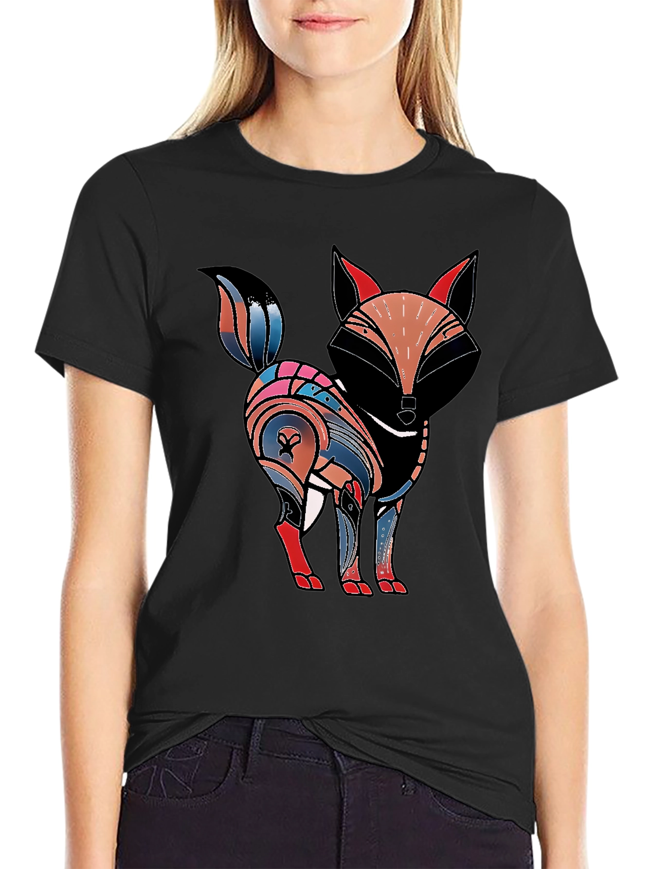 Abstract Fox Graphic Tee - Black