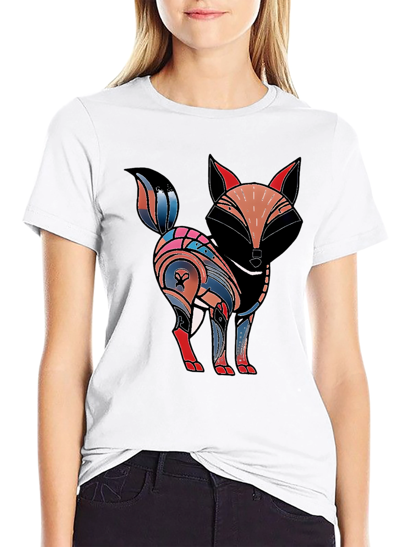 Abstract Fox Graphic Tee - Black