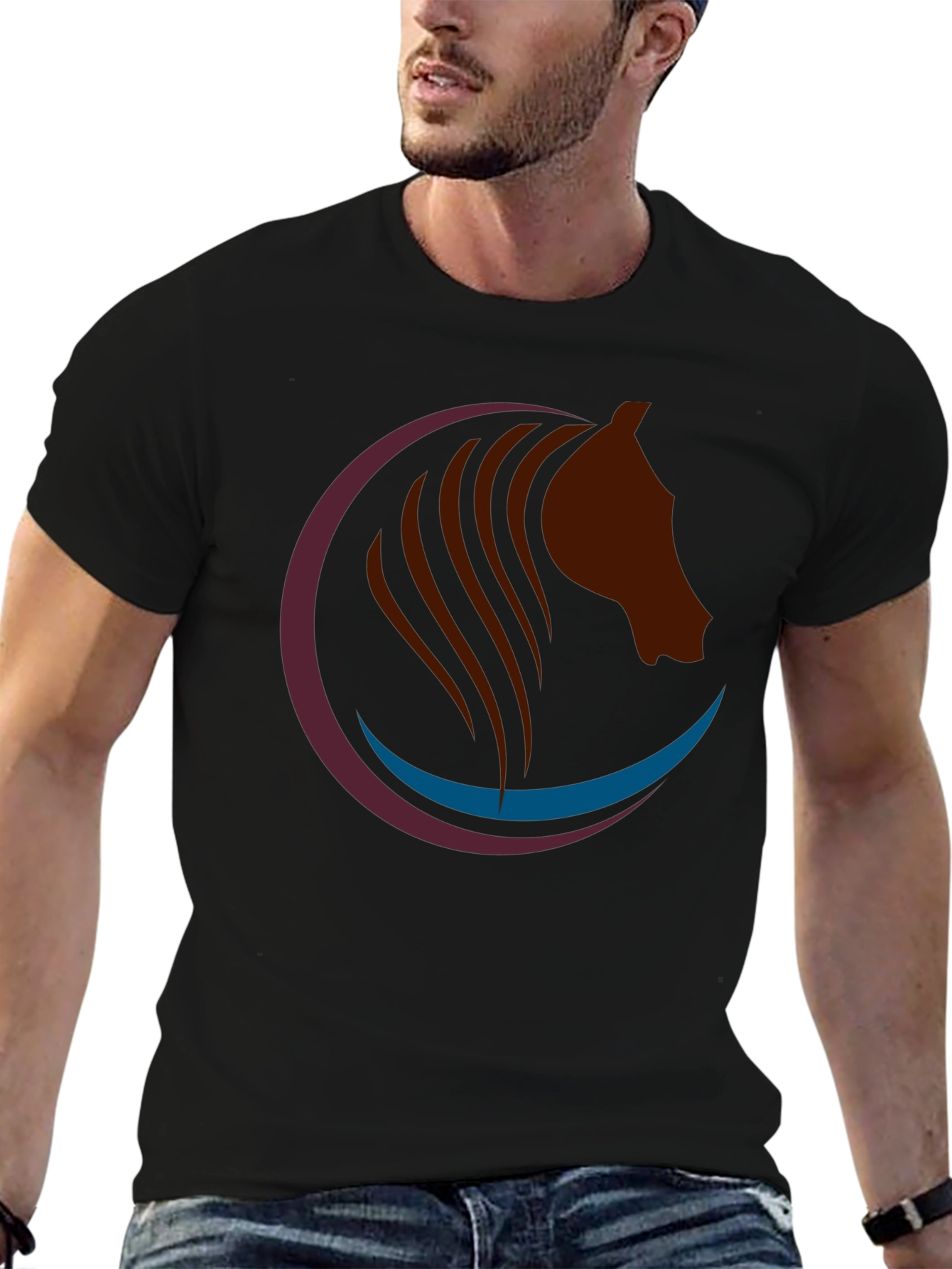 Horse Graphic Tee - Stylish Black Cotton T-Shirt