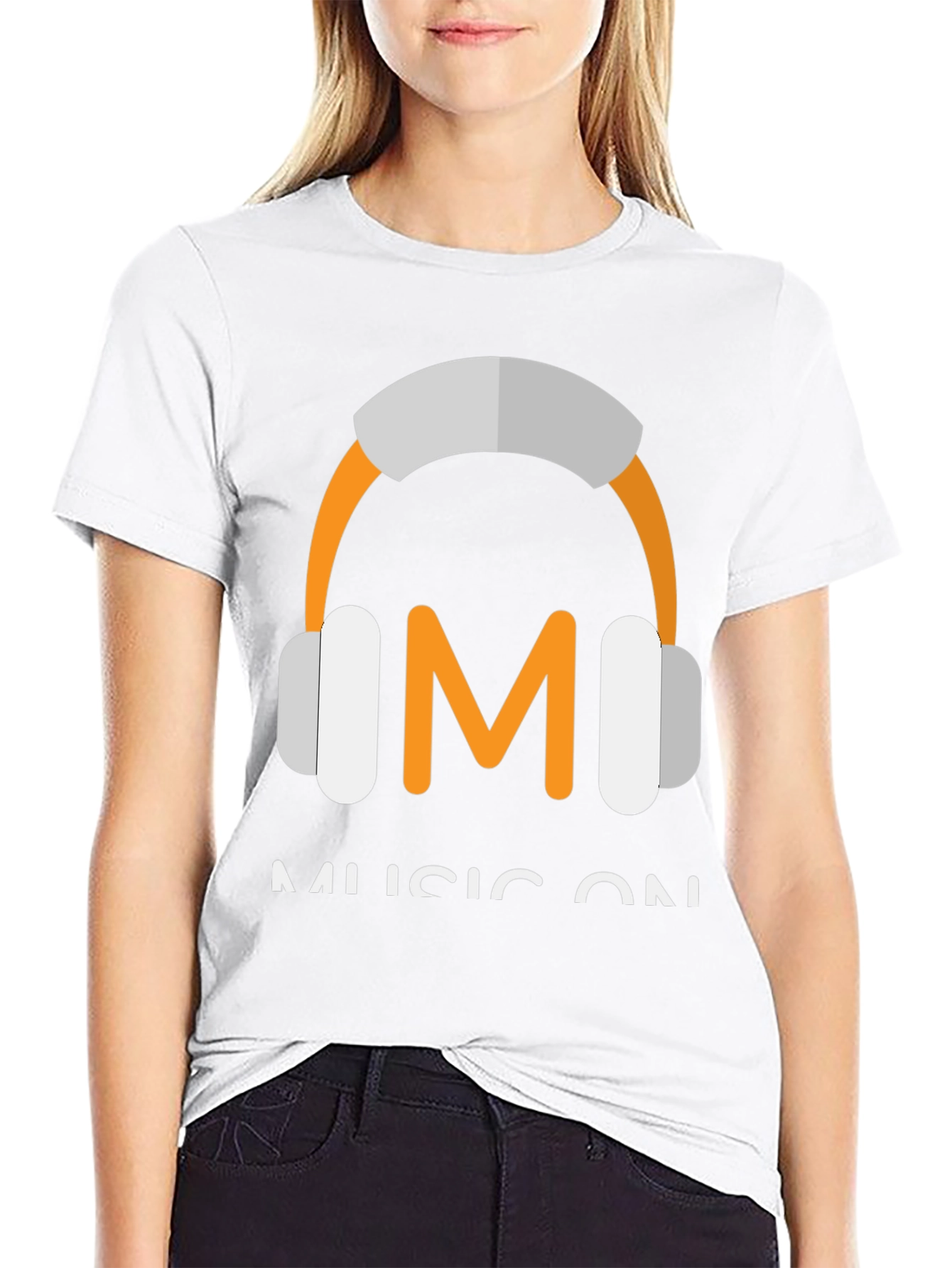 Music On Black T-Shirt with Headphone Graphic