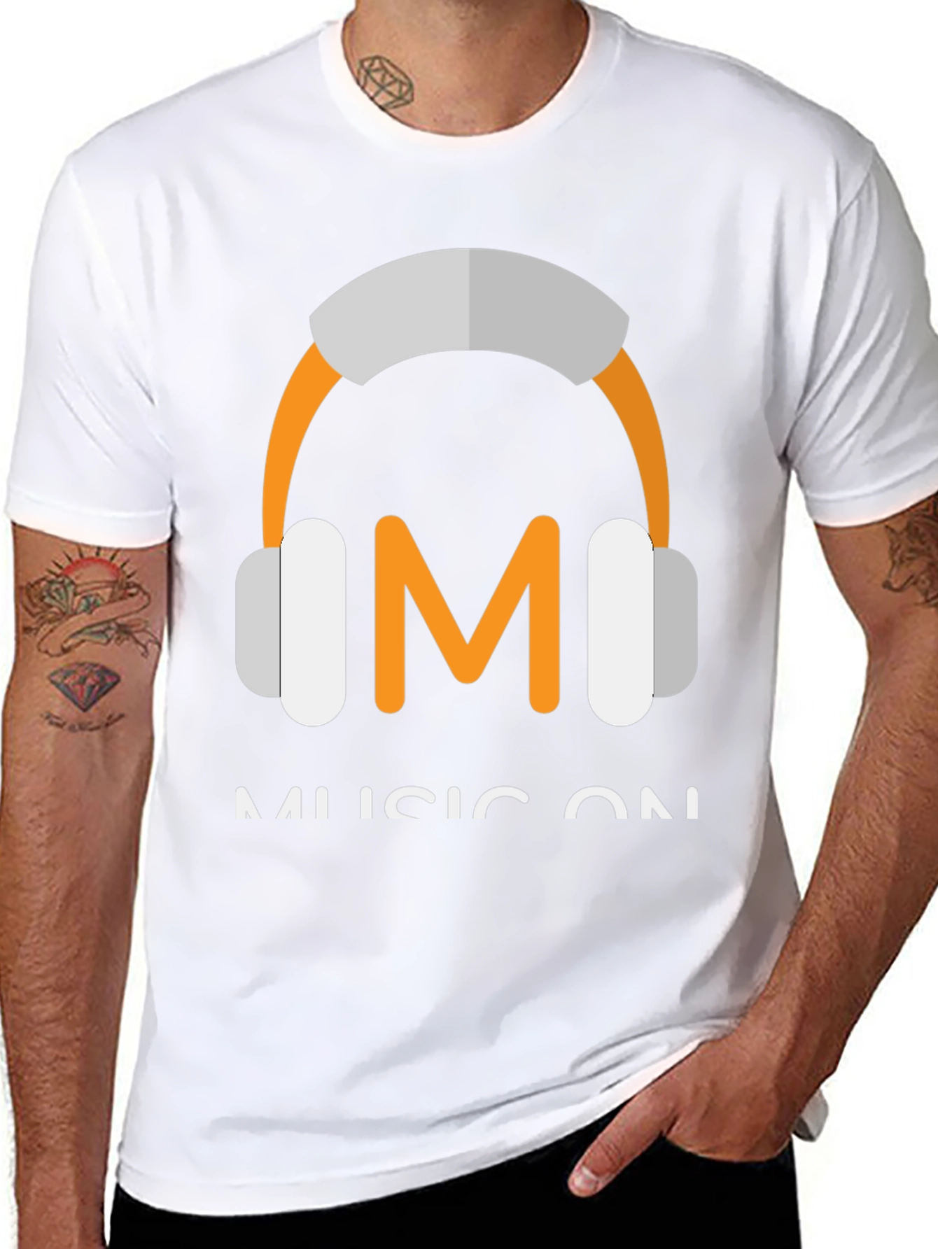 Music On Black T-Shirt with Headphone Graphic