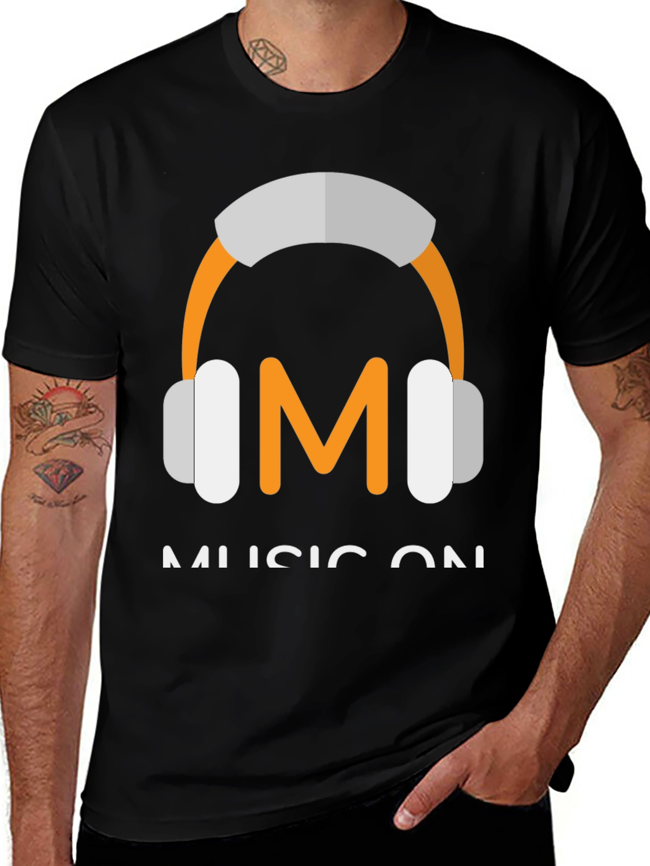 Music On Black T-Shirt with Headphone Graphic