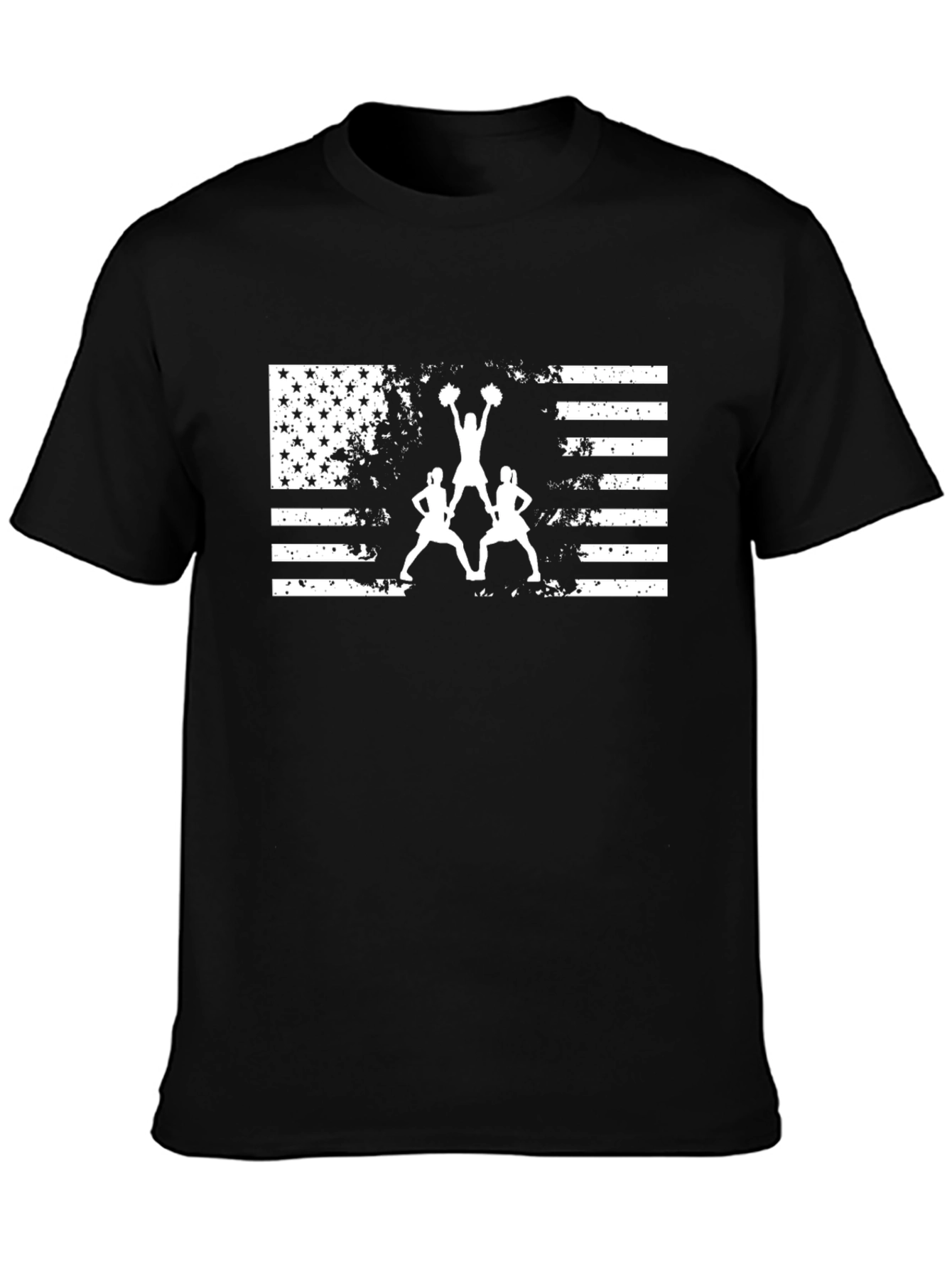 USA Flag Cheerleader Graphic Tee - Black