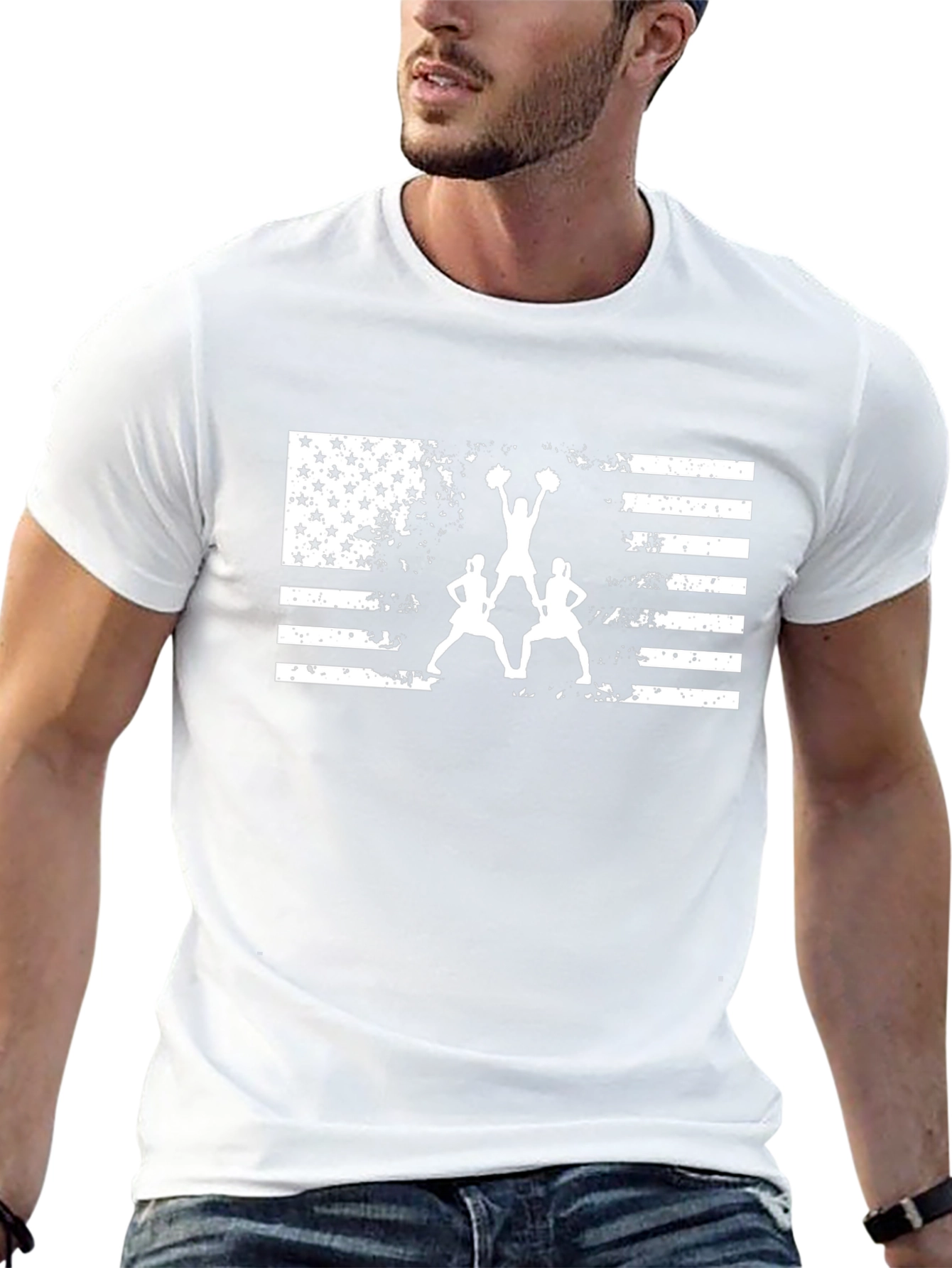 USA Flag Cheerleader Graphic Tee - Black