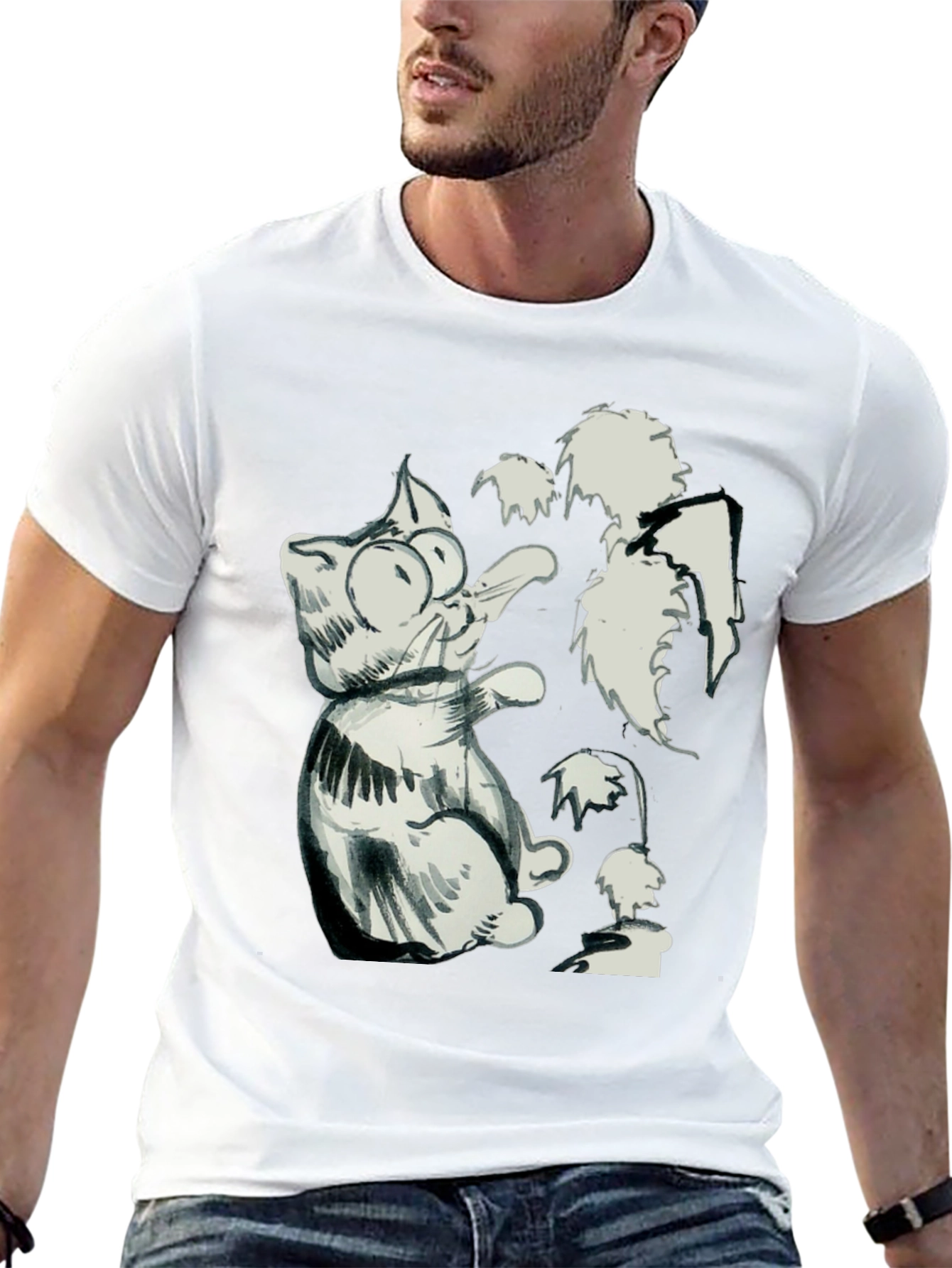 Cat Sketch Black T-Shirt - Unique Graphic Tee