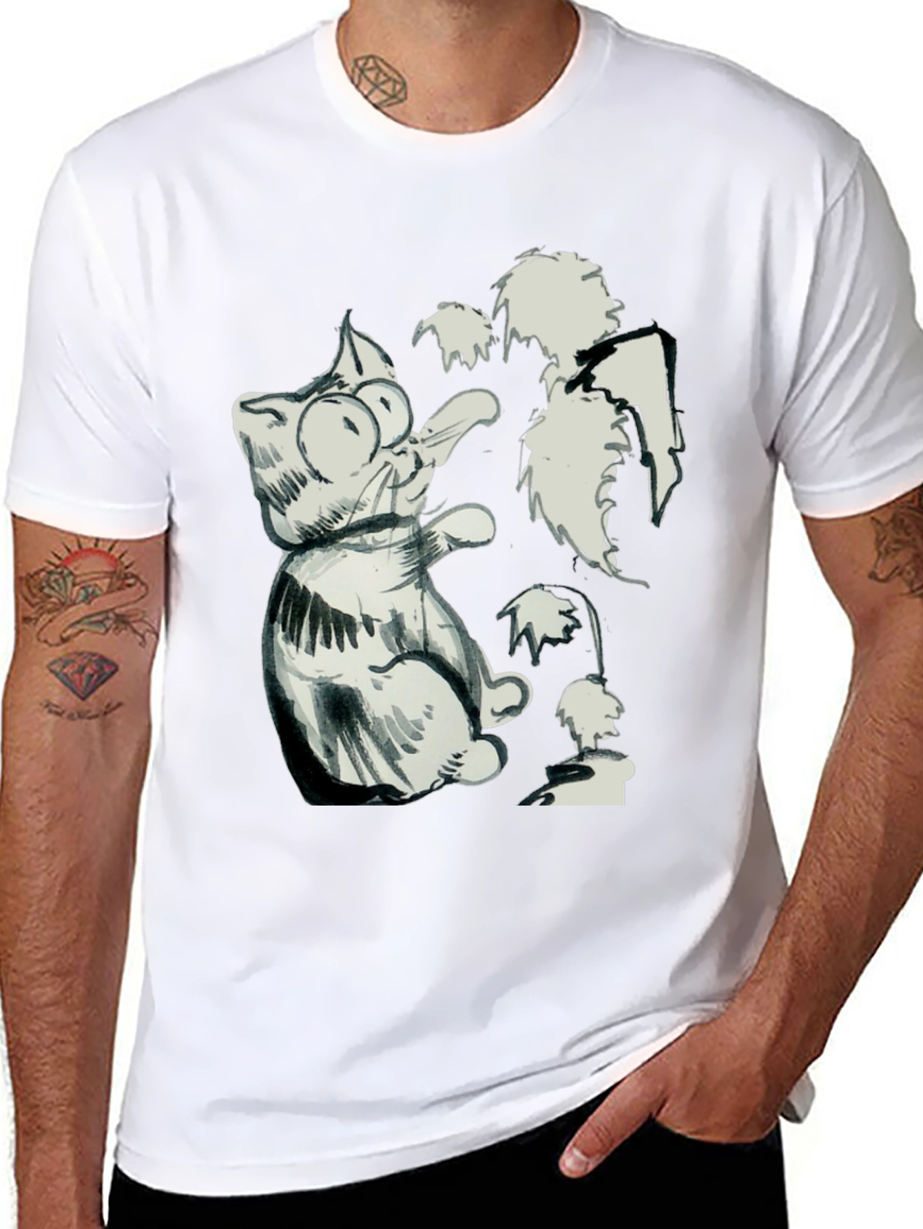 Cat Sketch Black T-Shirt - Unique Graphic Tee