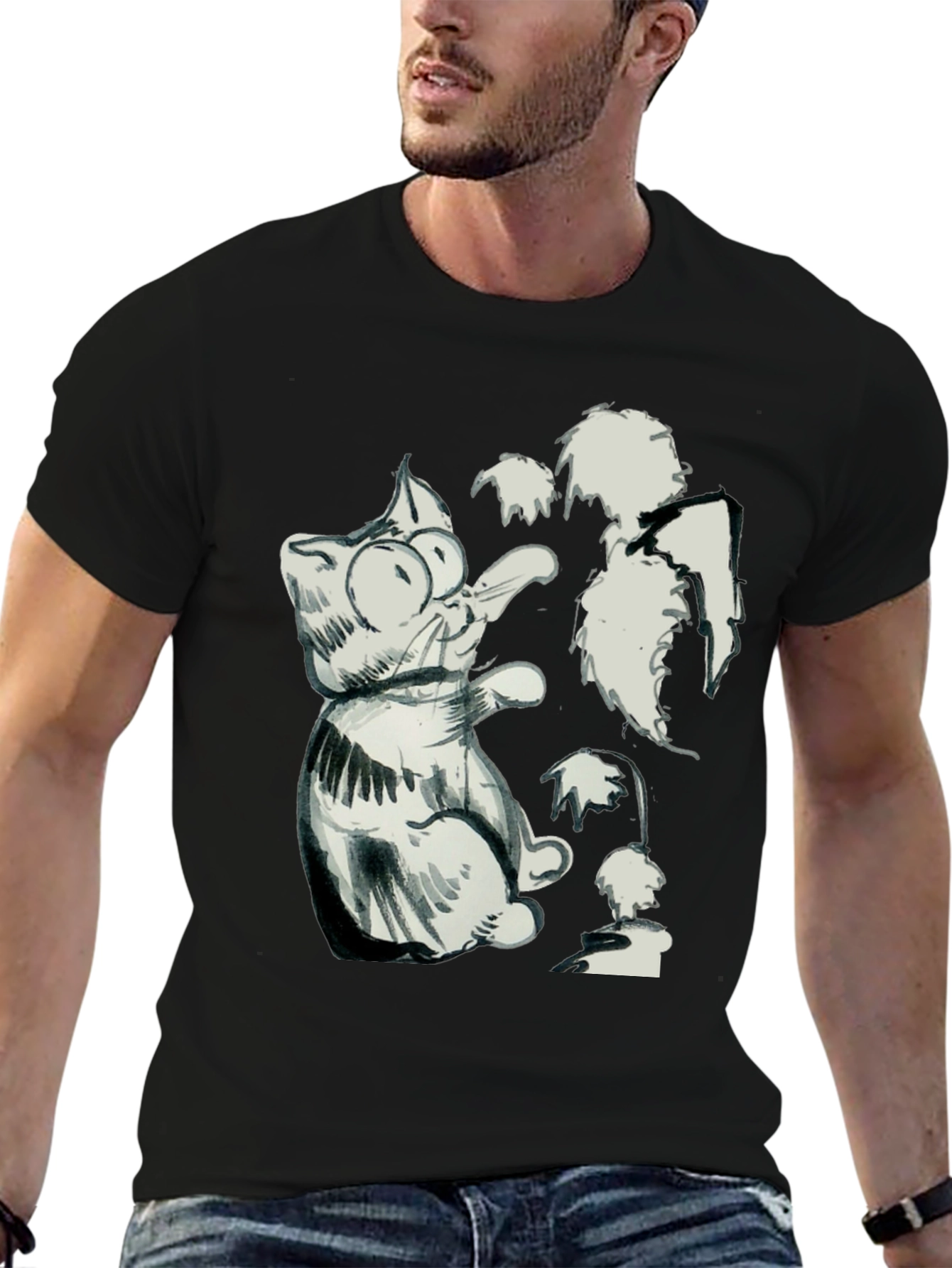 Cat Sketch Black T-Shirt - Unique Graphic Tee