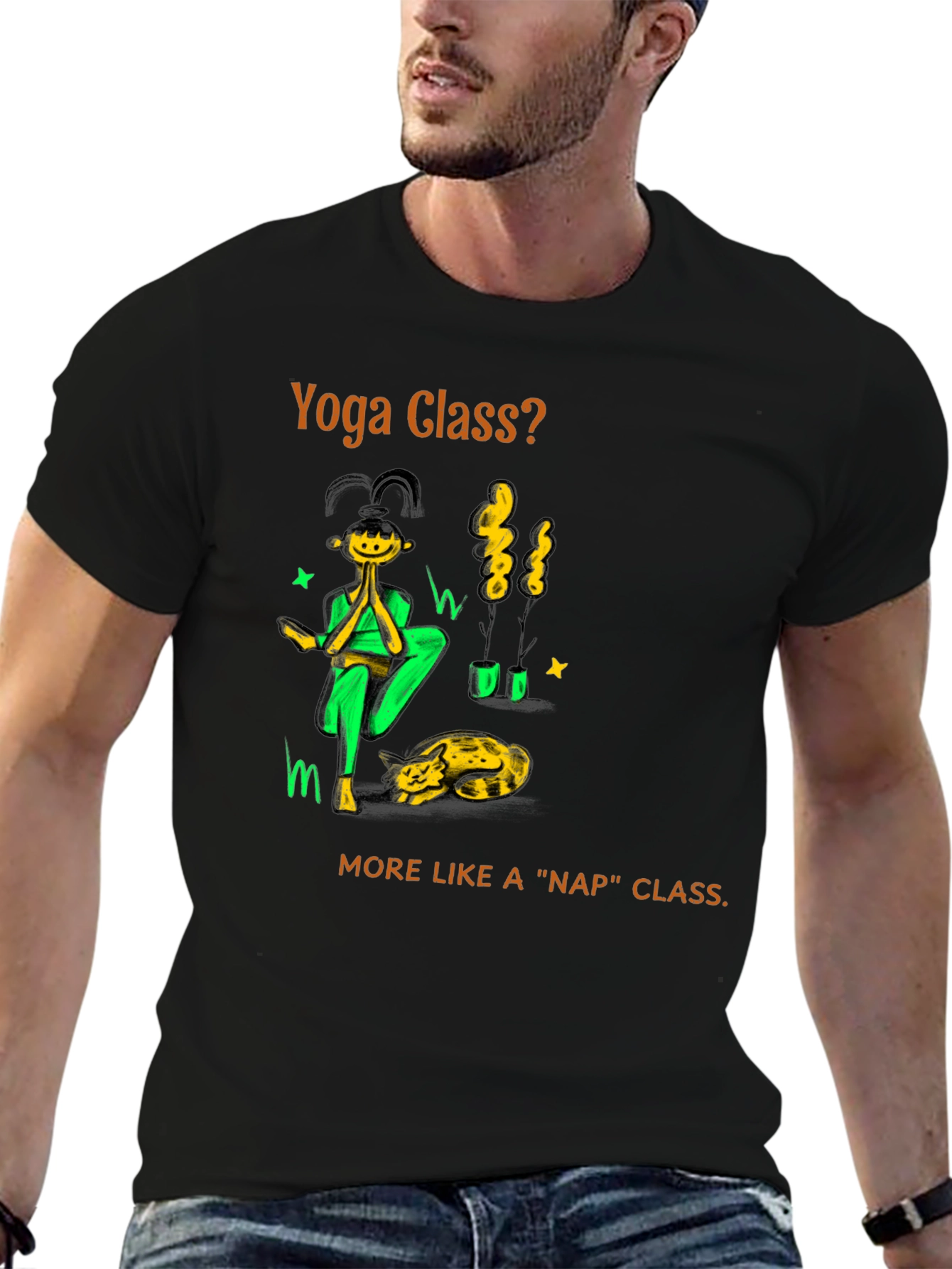 Yoga Nap Class Black Cotton T-Shirt