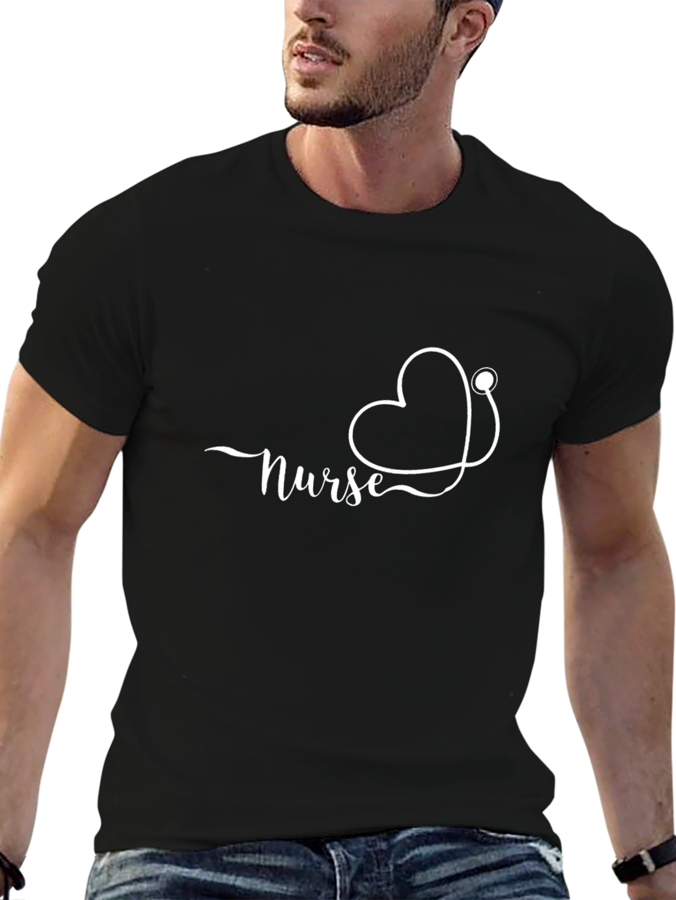 Nurse Heart Stethoscope Black T-Shirt