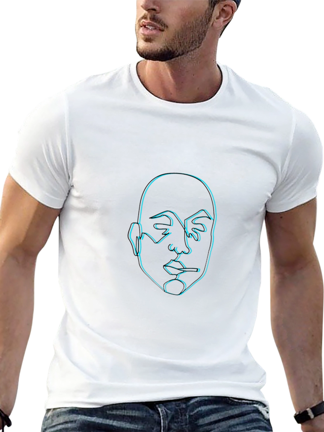 Neon Face Outline Graphic Black T-Shirt