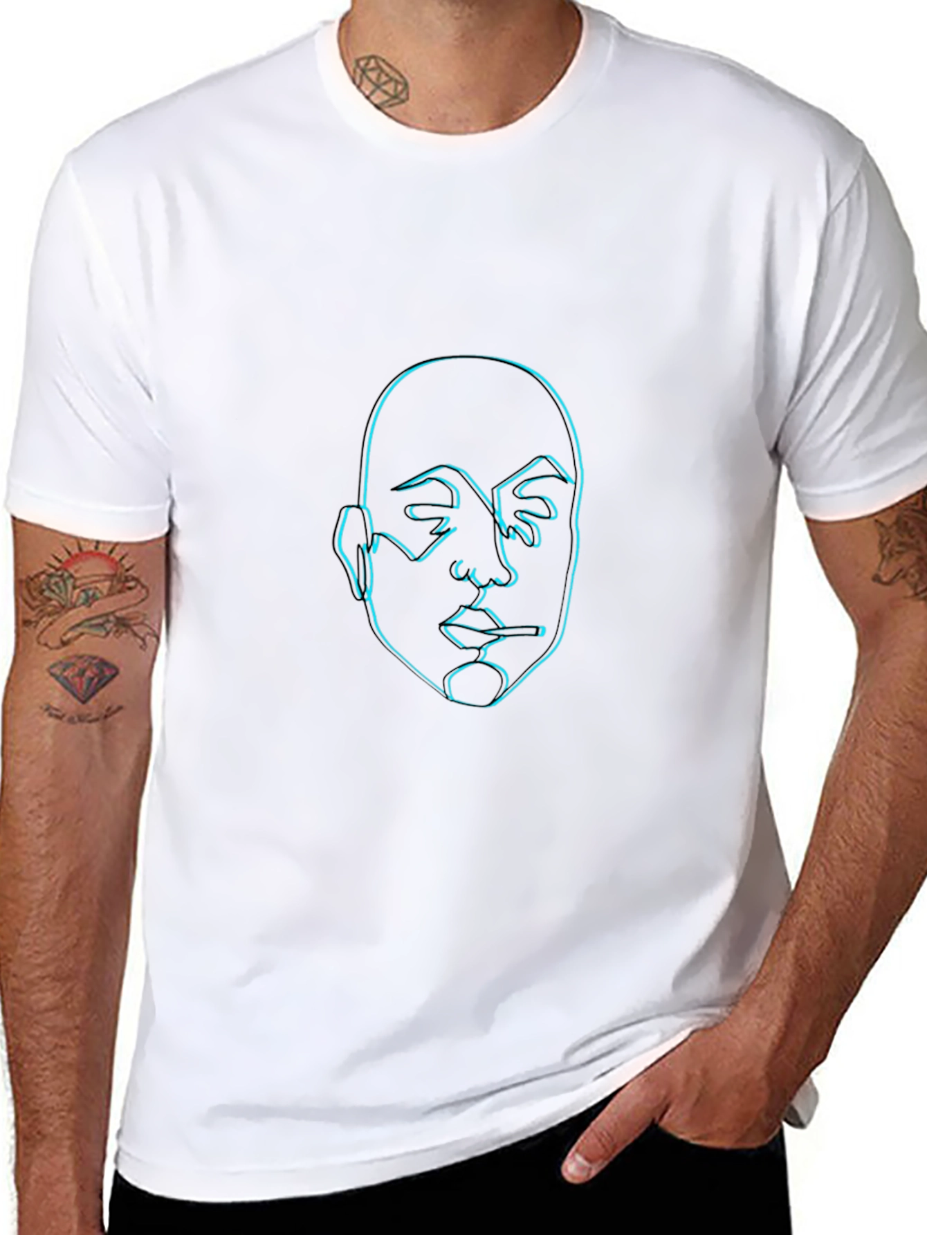 Neon Face Outline Graphic Black T-Shirt