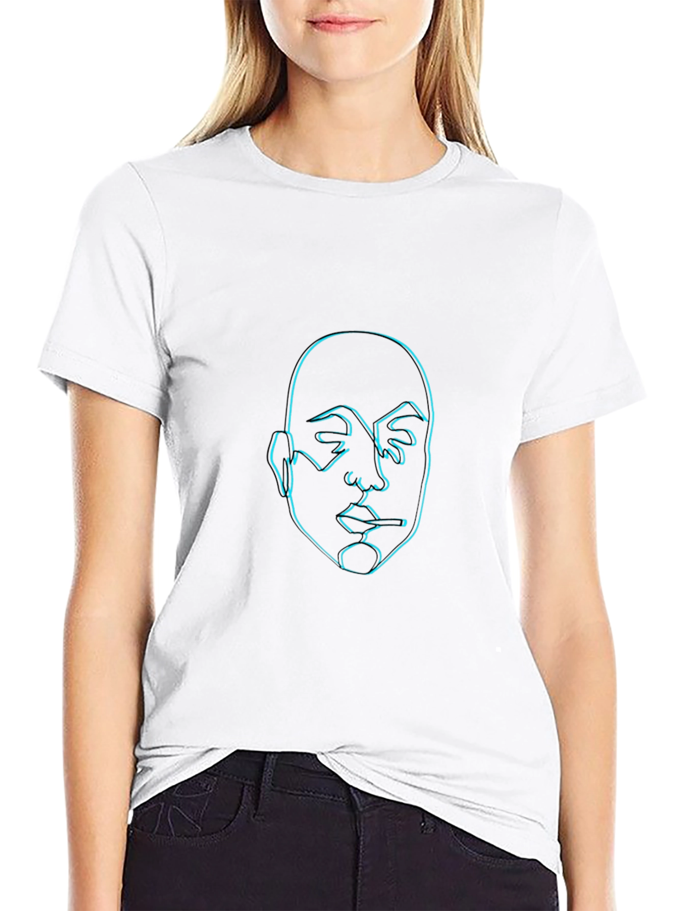 Neon Face Outline Graphic Black T-Shirt