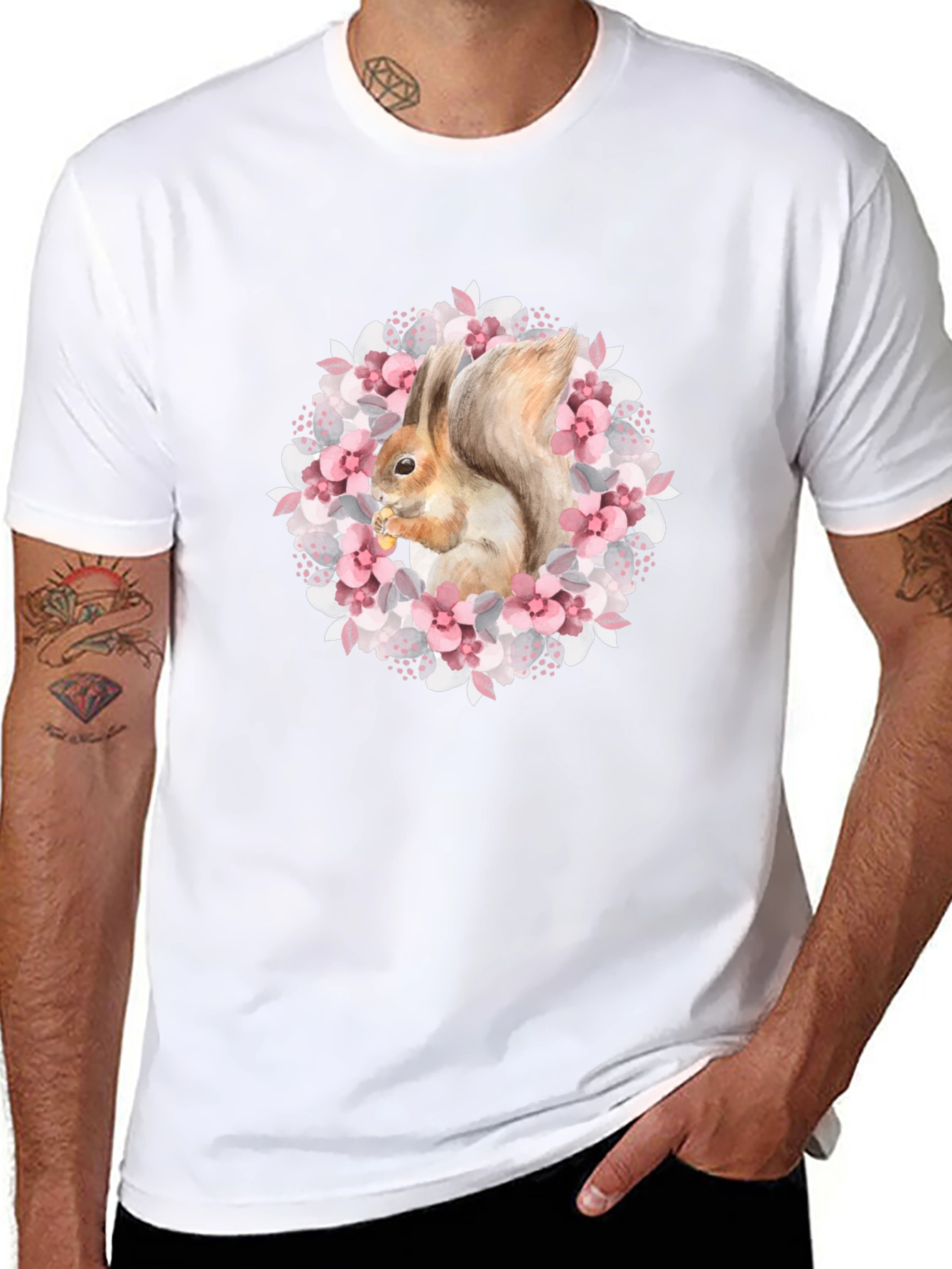 Squirrel in Floral Wreath Graphic Tee