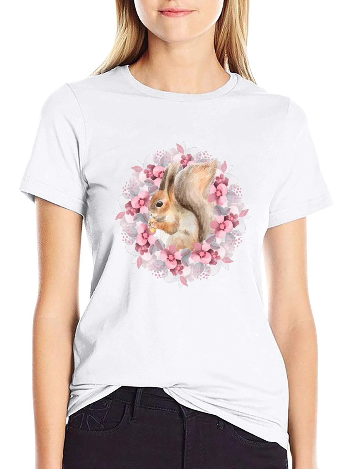 Squirrel in Floral Wreath Graphic Tee