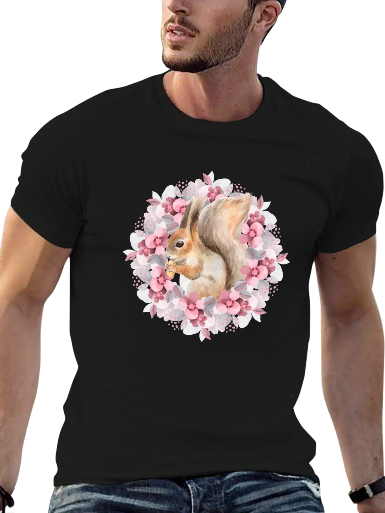 Squirrel in Floral Wreath Graphic Tee