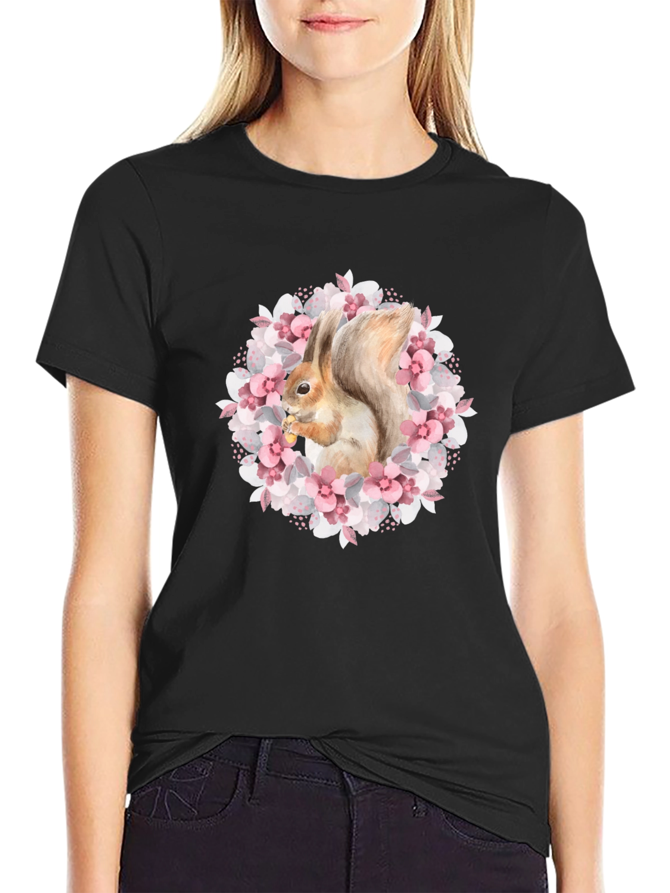 Squirrel in Floral Wreath Graphic Tee