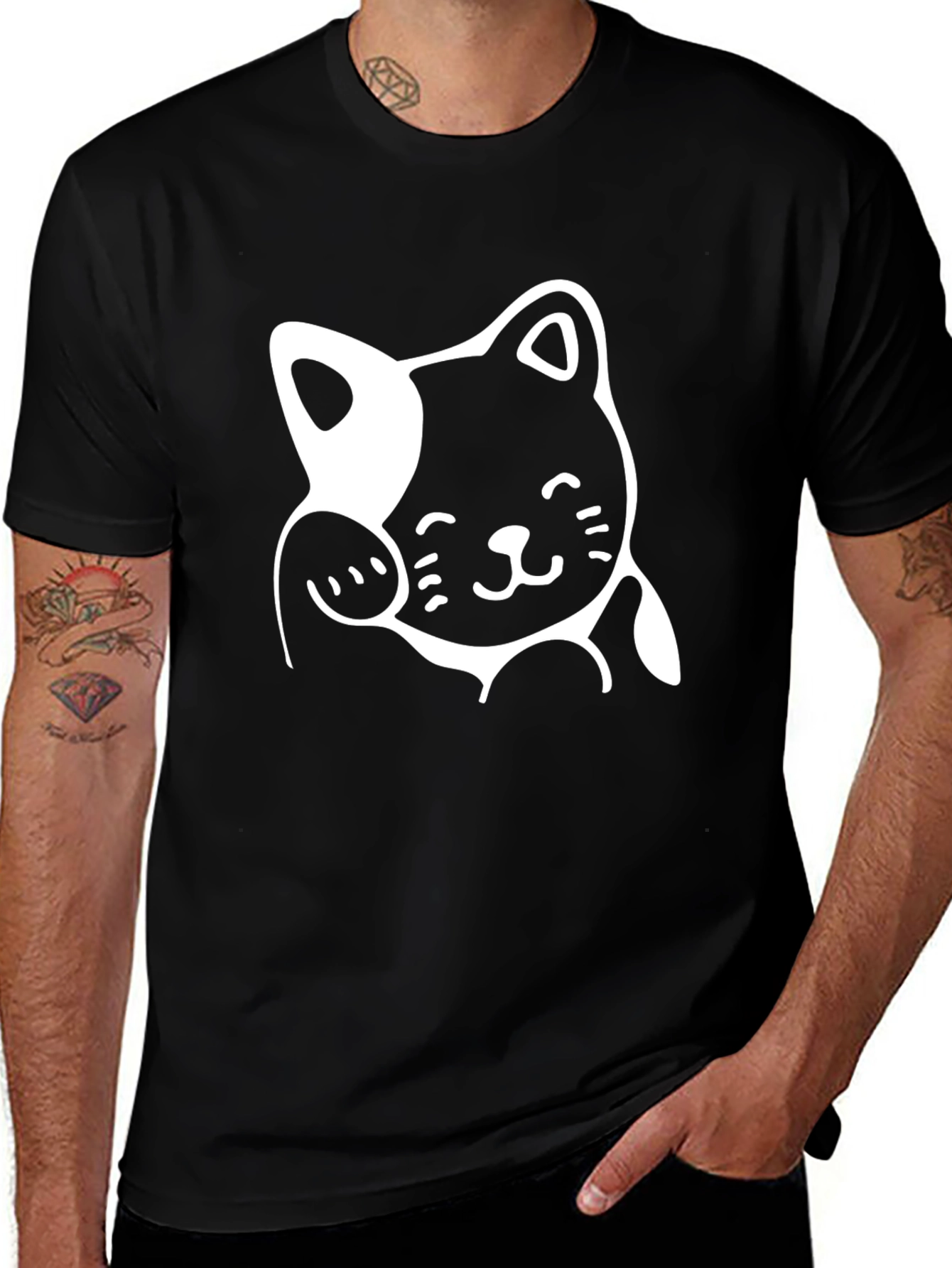 Lucky Cat Graphic Tee - Black